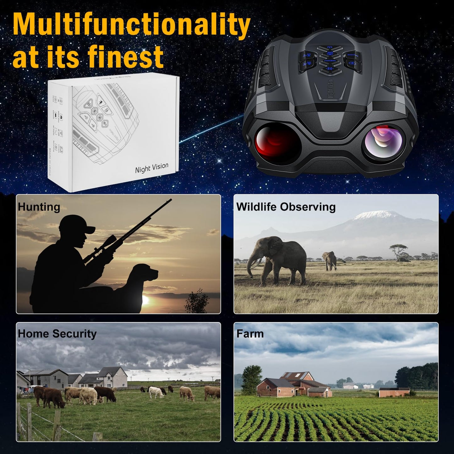 WISHBETY Night Vision Goggles,4K Night Vision Binoculars for Adult with 3.5" HD Screen,32GB TF Card for Photo and Video,9 Gear Infrared and 10X Digital Zoom for Outdoor Enthusiasts and Animal Watchers