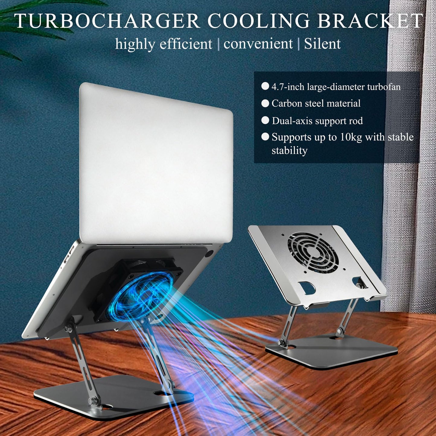 Laptop Stand for Desk, Laptop Riser with Active Cooling Fan, Widely Compatible with MacBook and Other Computer Accessories、Computer Stand for Laptop