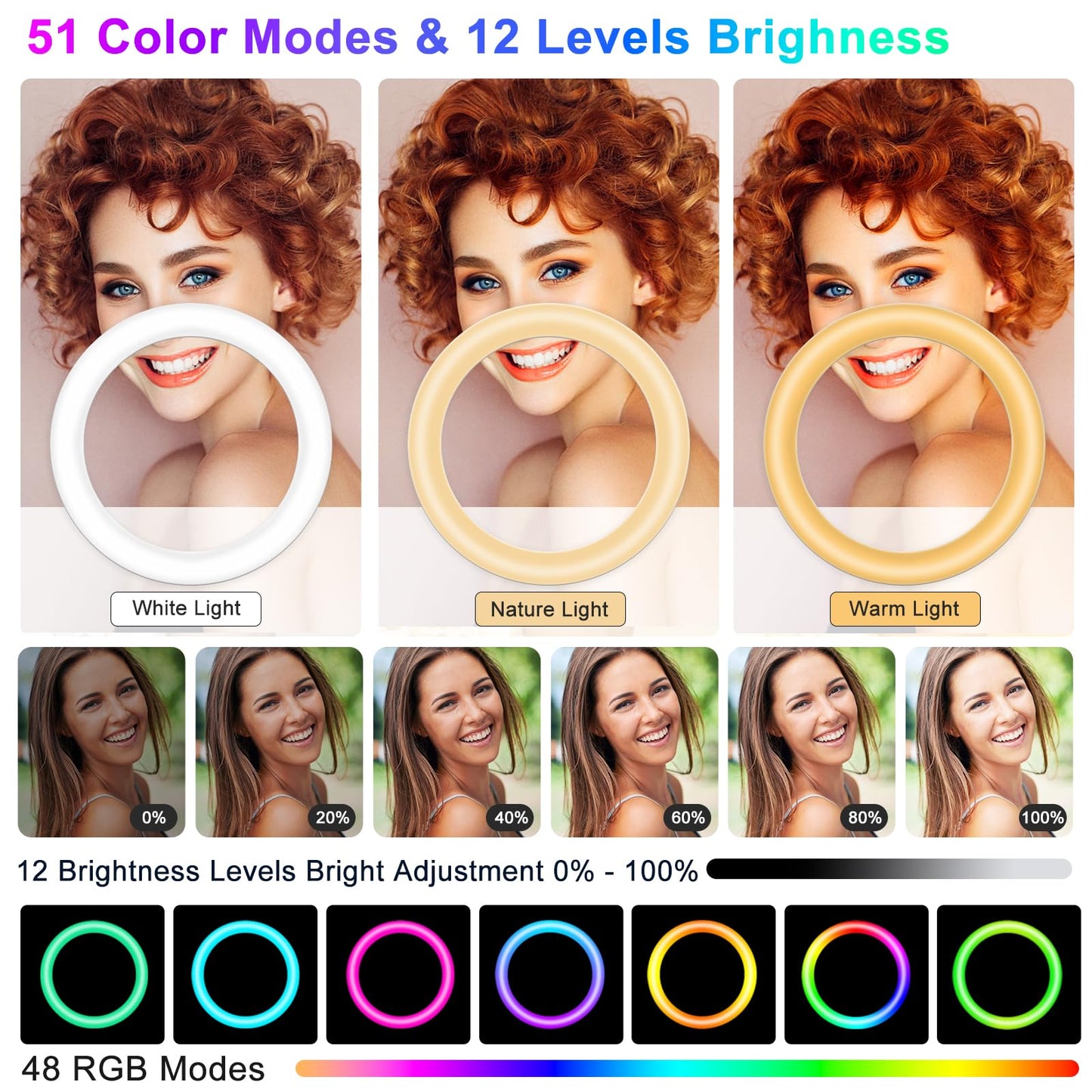 STALLY 13.3" Ring Light with Stand, Music Mode, 75" Tall with 3 Phone Holder, 3 CCT Modes & 48 RGB Color Modes, Ring Light Tripod for iPhone with Wireless Remote, Great for Photograph/Makeup/TikTok