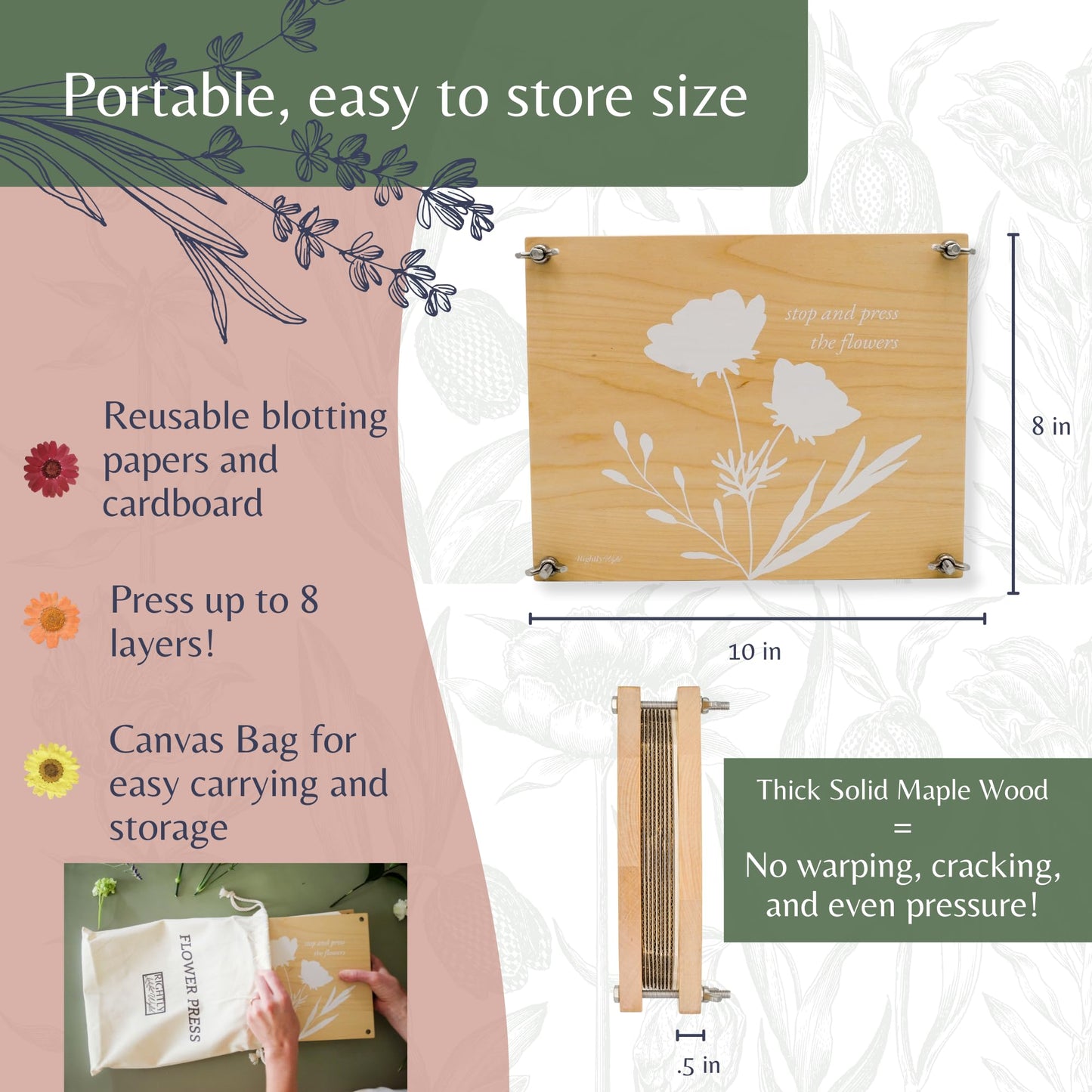Rightly Wyld Hardwood Flower Press Kit | 8x10 in. Botanical Art Press | Up to 8 Layers | Adults & Kids | Giftable | Non-Foldable
