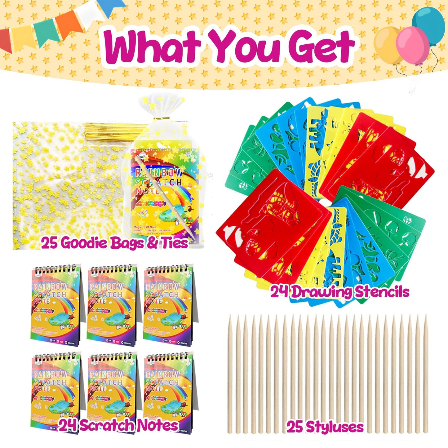 DECOJOY Party Favors for Kids 4-8, Scratch Art Birthday Return Gifts, Bulk Rainbow Scratch Paper Notebook 24 Sets Supplies, Cool Craft Kit Goodie Bags stuffers for Girls Boys School Classroom