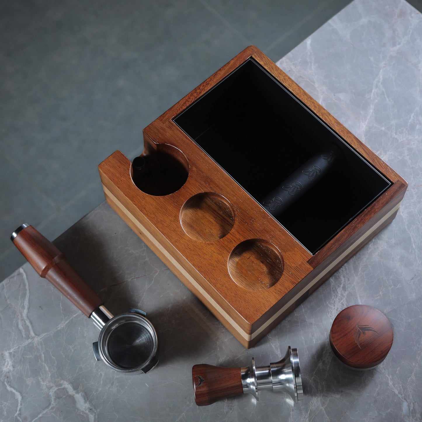 KNODOS 58mm Espresso Knock Box and Tamping Station Espresso Accessories Organizer Box
