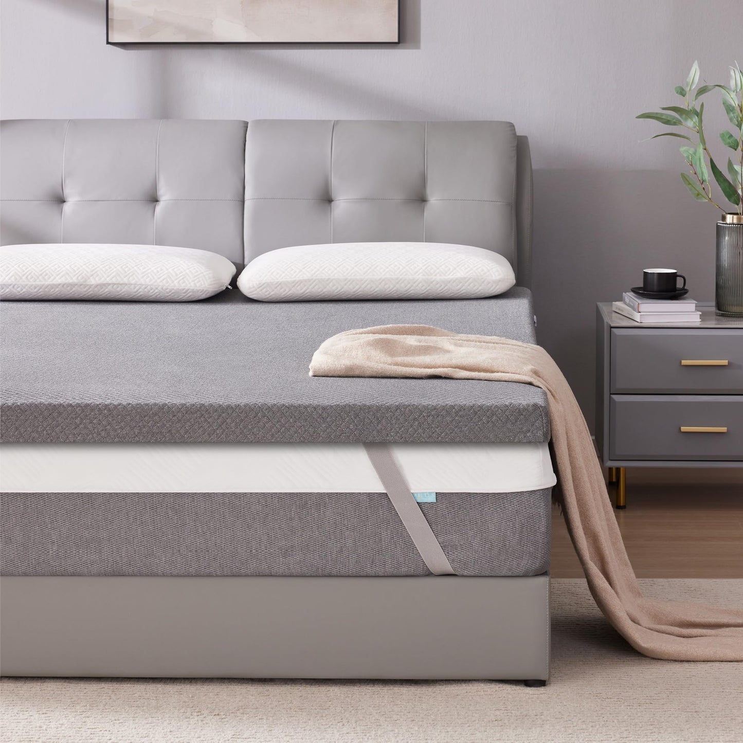 SINWEEK 2 Inch Gel Memory Foam Mattress Topper Twin Size, Ventilated High Density Pad for Back Pain, Bed Topper with Removable Soft Cover, CertiPUR-US Certified,Grey