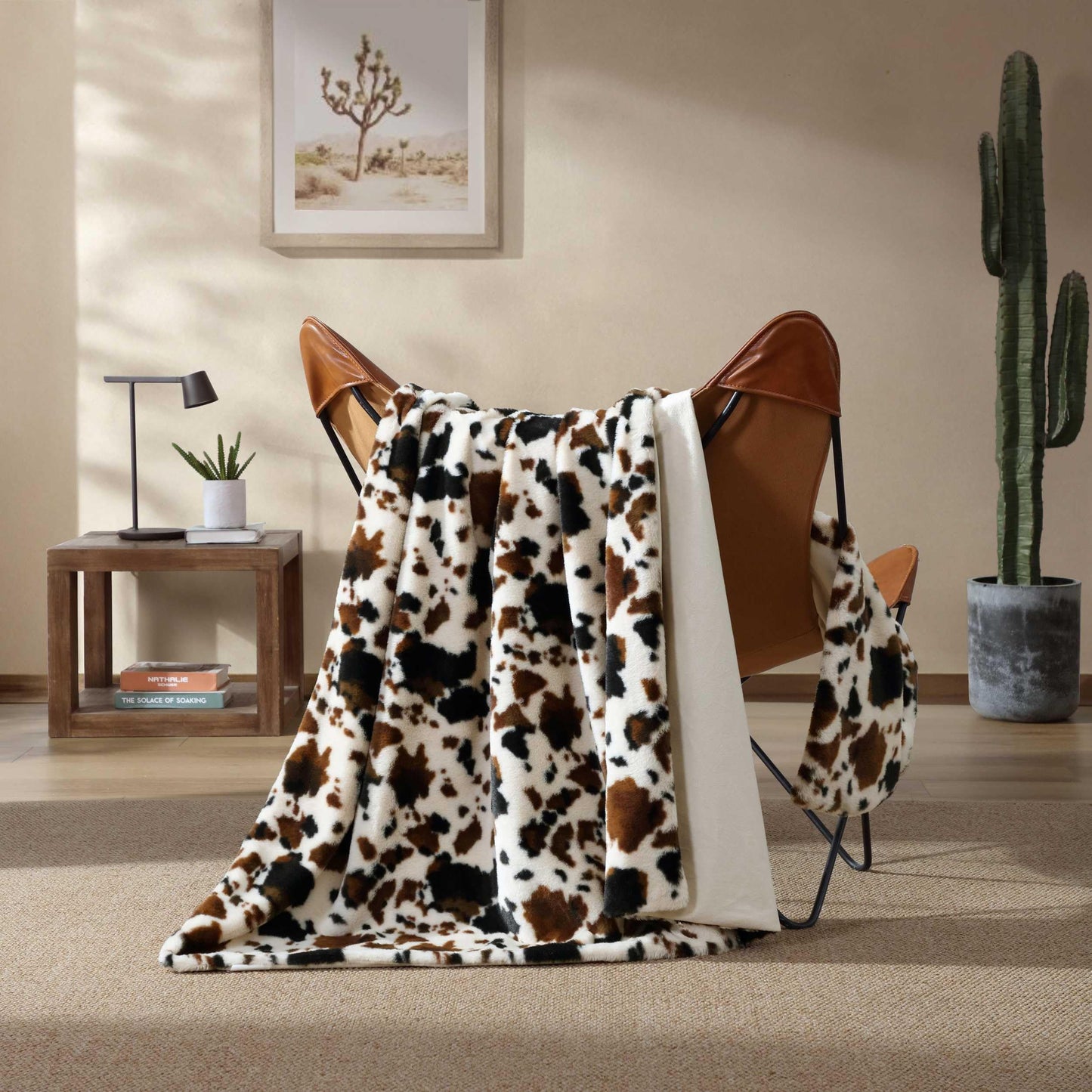 Wrangler - Blanket, Super Soft & Reversible Faux Fur Bedding, Yellowstone Inspired Throw Blanket for Couch or Bed (Spotted Cow Print Brown, 50" x 70")