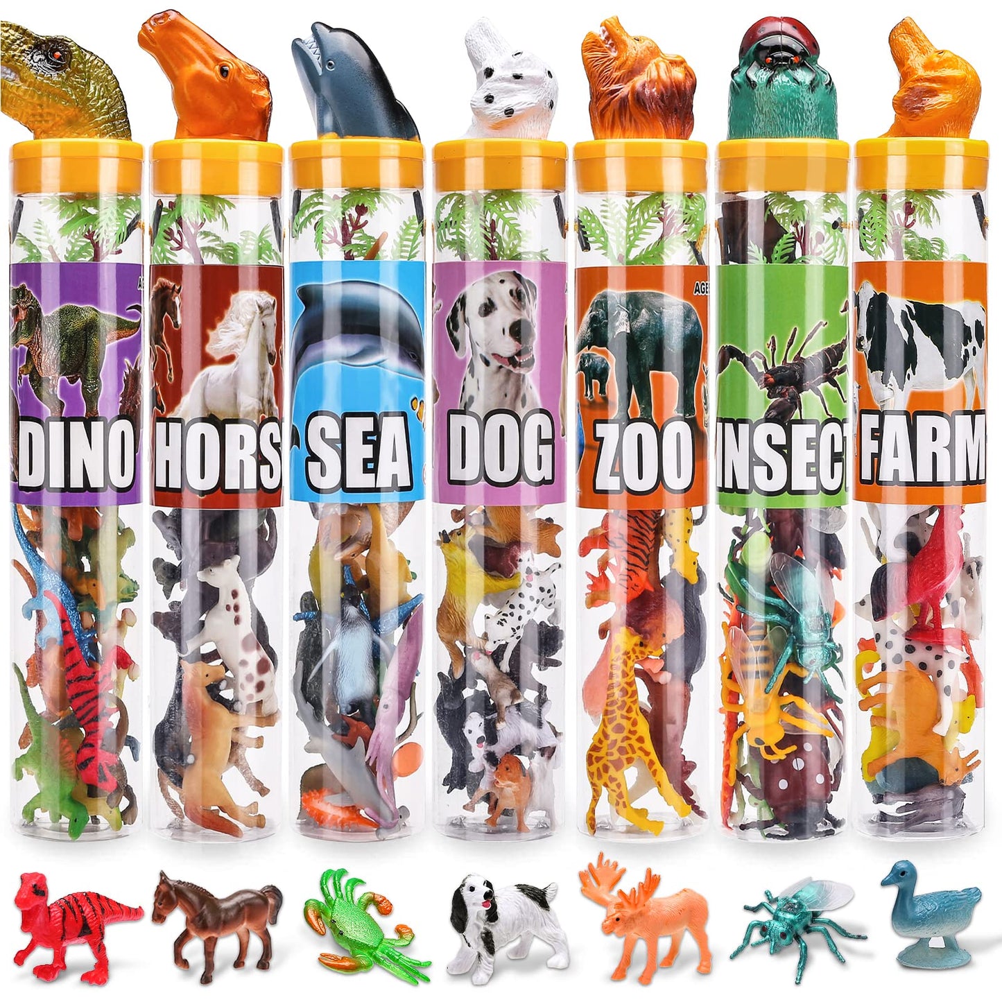 95 Pcs Small Animal Toys, Assorted Mini Ocean, Zoo, Farm, Dinosaur, Insect, Dog and Horse Figure, Little Plastic Animals Figurine for Easter, Sensory Bin Stuffers, Birthday Gifts, Kid 3-5