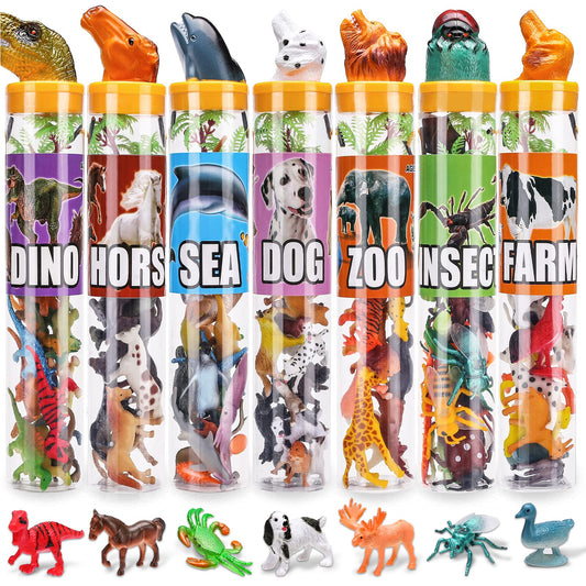 95 Pcs Small Animal Toys, Assorted Mini Ocean, Zoo, Farm, Dinosaur, Insect, Dog and Horse Figure, Little Plastic Animals Figurine for Easter, Sensory Bin Stuffers, Birthday Gifts, Kid 3-5