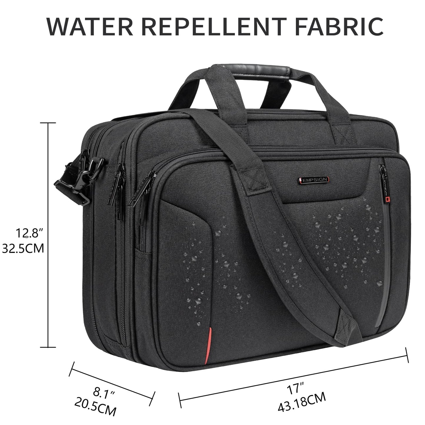 EMPSIGN Stylish Laptop Bag Briefcase, 17.3 Inch Laptop Case Expandable Messenger Shoulder Bag for Men Water Repellent, Computer Office Carrying Bag for Work Business Travel-Black/Red