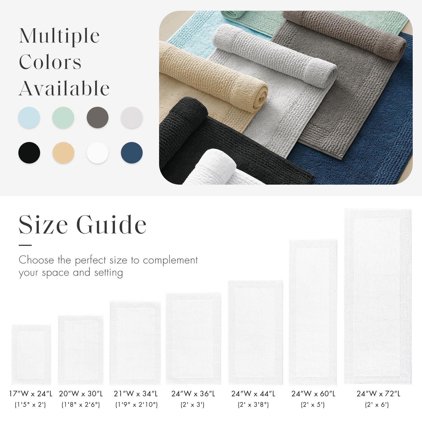 Madison Park Splendor Reversible 100% Cotton Tufted Bathroom Rug-3000 GSM Hotel Quality Luxurious Plush Medium Pile Bath Mat Absorbent, Quick Dry, Shower Room Décor, 24x44 White