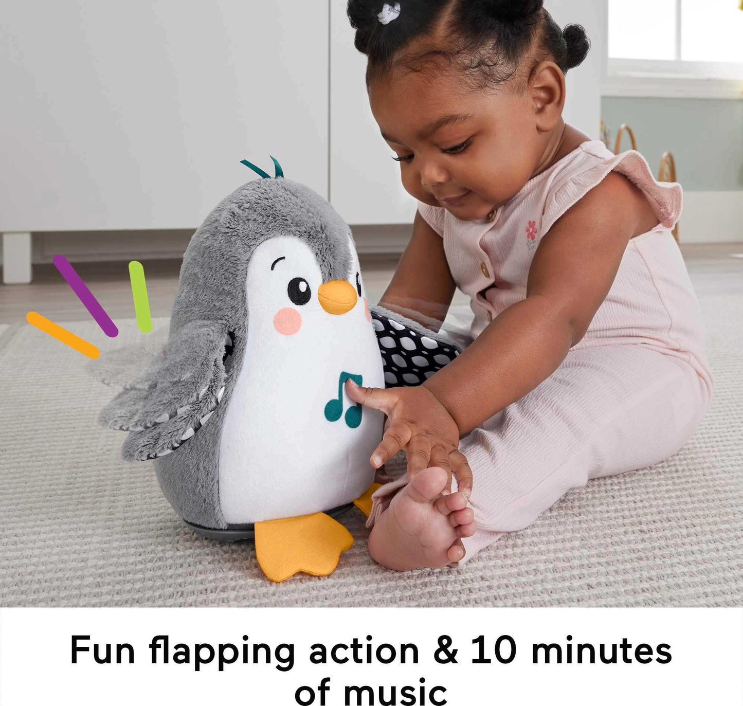 Fisher-Price Baby Tummy Time Toy Flap Wobble Penguin, Plush with Music Motion for Sensory Play Newborns Ages 0+ Months