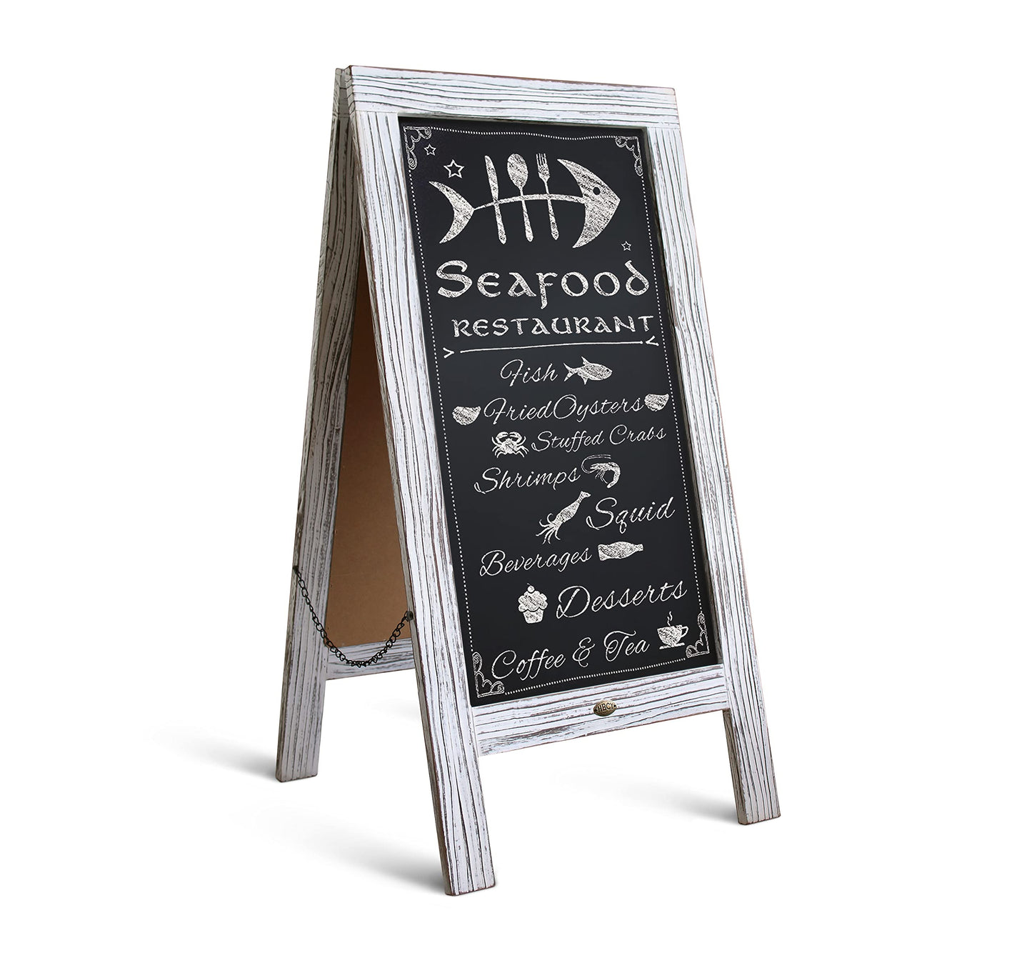 A Frame Chalkboard with Chalk Markers by HBCY Creations: 40x20 Solid Wood A-Frame Sign Whitewash Double-Sided Magentic Menu Board, Deluxe Set Includes 8 Chalk Markers, 10 Stencils, 2 Magnets