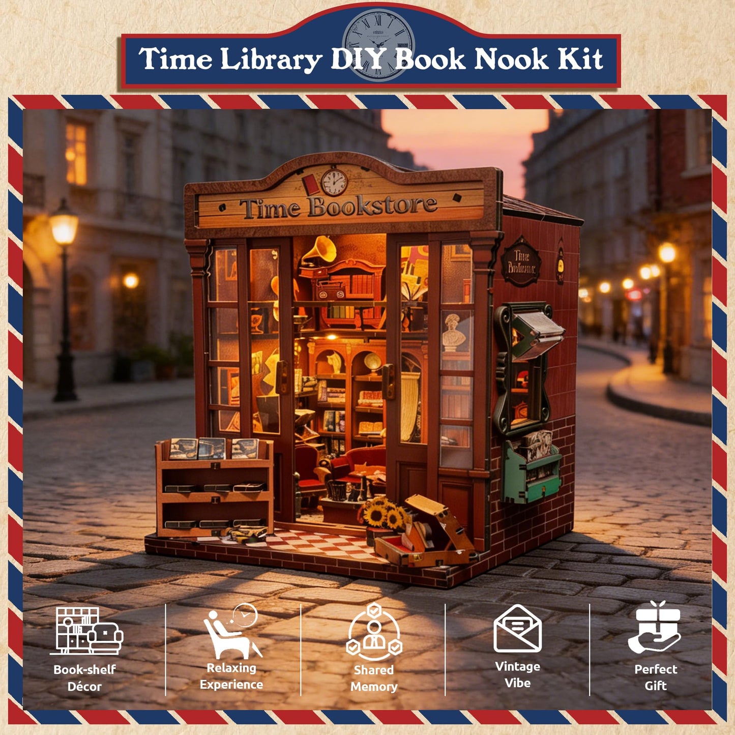 Soothee DIY Miniature House Kit, DIY Book Nook with LED Light | 3D Puzzles for Adults and Teens, Tiny House Building Kits for Bookshelf Decor, Relaxing Gift for Craft Lovers | Timeless Bookstore