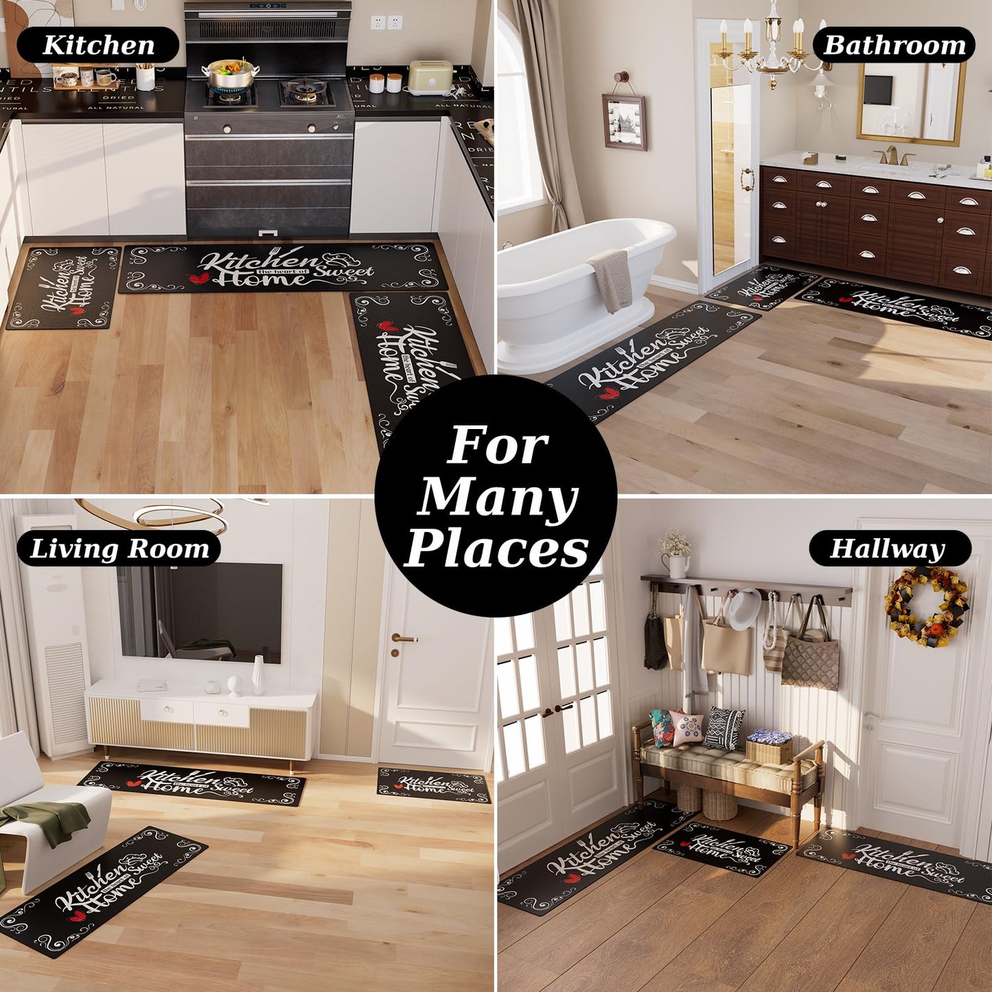 XLHOMO Kitchen Runner Rugs of 3, Non Slip Cushioned Kitchen Mats for Floor Waterproof Comfort Kitchen Rugs and Mats Farmhouse Chef Mats Floor Carpet for Sink,Laundry Room