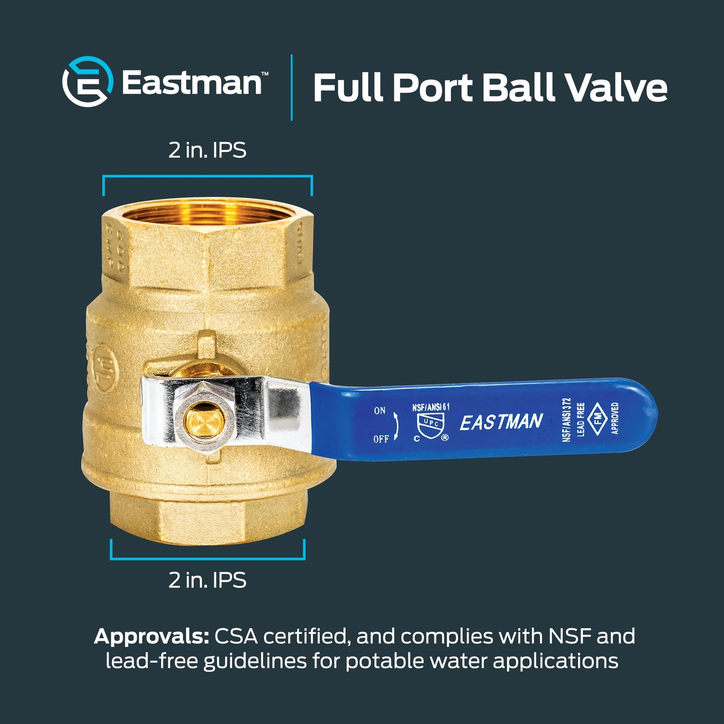 Eastman 2 Inch IPS Heavy Duty Full Port Ball Valve, Brass Plumbing Fitting, 20055LF