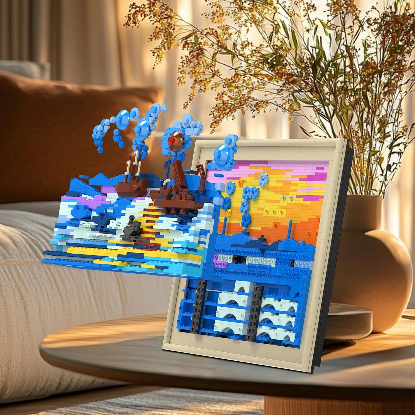 Brihappen Impression Sunrise Painting Frame Building Set for Adults Boys Girls, 3D Wall Monet Art Craft with Light for Home Office Decor, Ideas Toy Building Kit, Creative Birthday Gifts（1514 Pieces）
