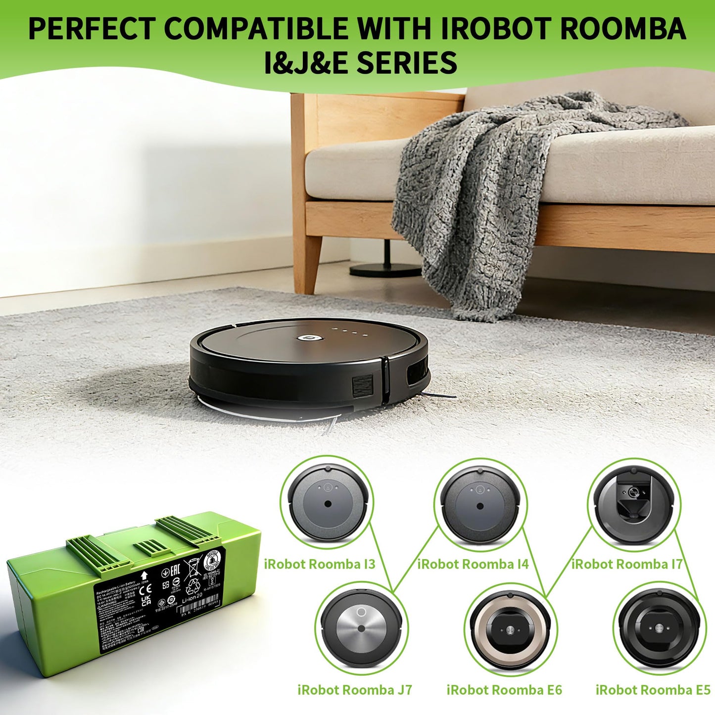 ABL-F 75Wh Replacement Li-ion Battery Compatible with iRobot Roomba j & i Series j7 j7+ j7plus i7 i7+ 7150 7550 j9 j9+ i8 i8+ i8550 / e Series e5 e5150 e5152 e5154 e5158 e6 e6198 i3 i3+ 3150 3158