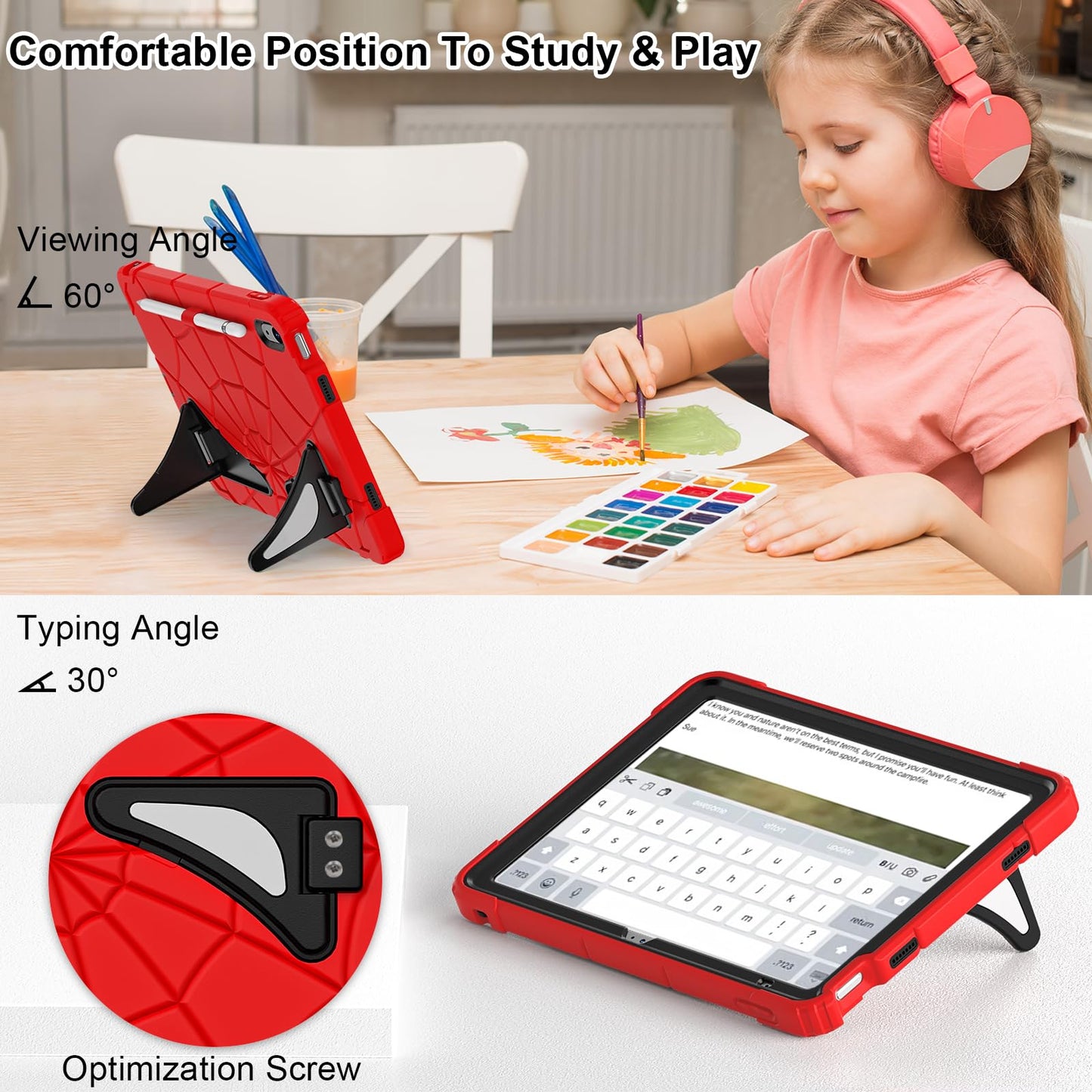 Nitupai Case for iPad 10th Generation Case for Kids iPad Case 10th Generation 10.9 Inch 10th Gen Case Pen Holder Screen Protector Kids Boys Cover iPad 10th Generation Thickned Cornor, Red Black