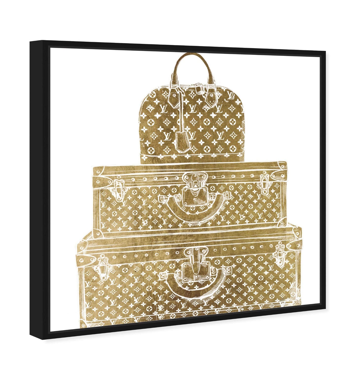 The Oliver Gal Artist Co. Fashion and Glam Framed Wall Art Canvas Prints 'Royal Bag and Luggage Diecut' Travel Essentials Home Décor, 12 in x 12 in, Gold, White