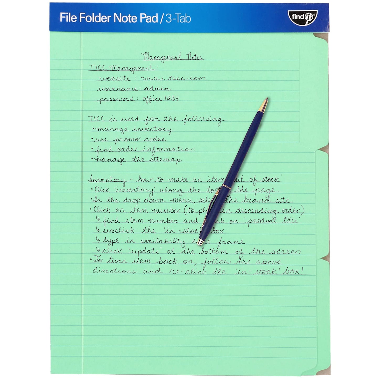 Find It File Folder Notepad - Pack of 72-9.5 x 12.5 Inch Notebook Organizer Folders for Filing, Document, and Clipboard Organization - Green