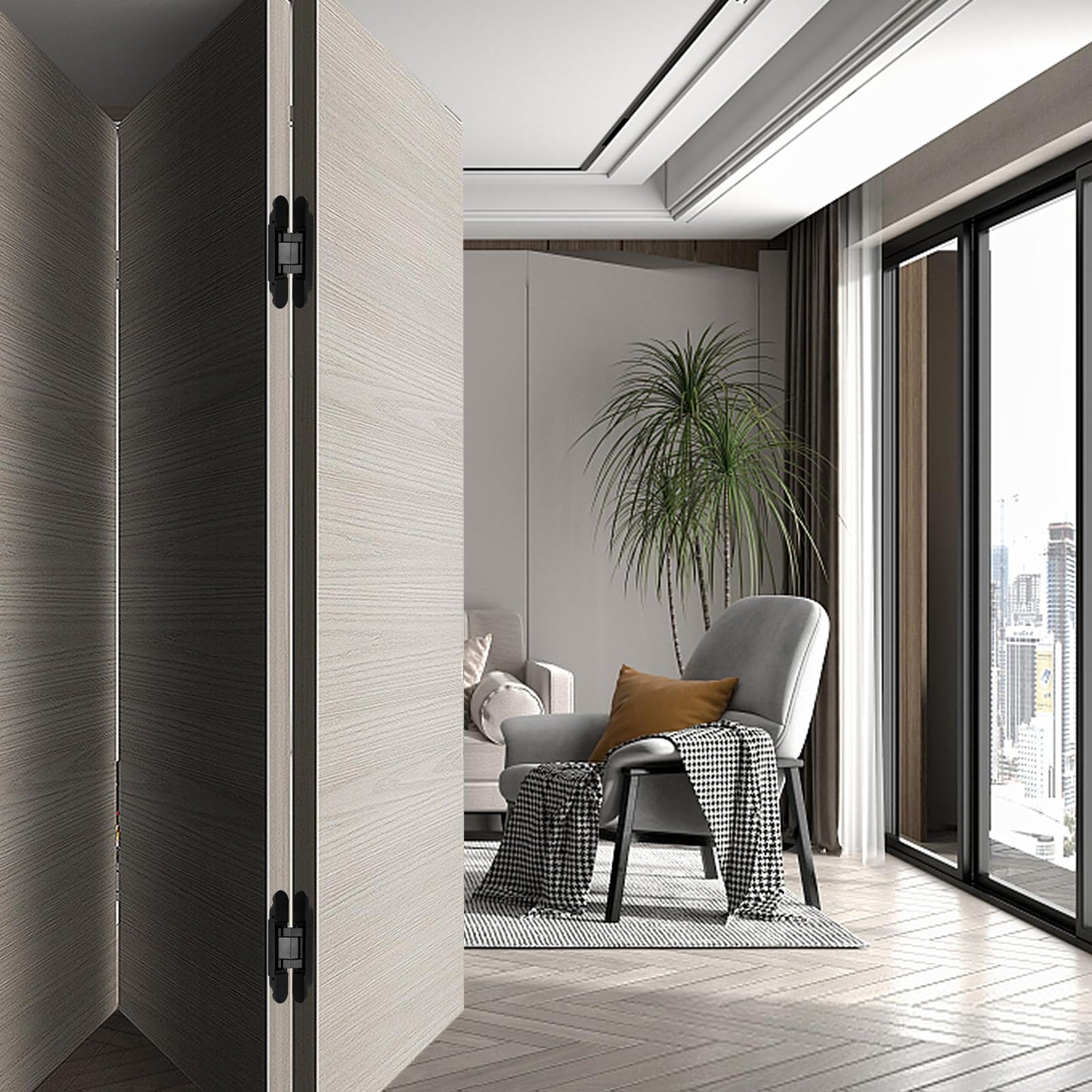 ANMILIY 6" Hidden Door Hinge,Invisible Door Silent Door Hinge,180 Degree Swing Hinge 3-Way Adjustable Butt Hinge(Black, 6 x 2.5 x 1)