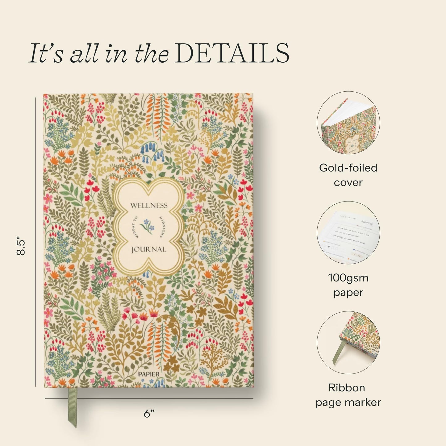 Papier Fairy Flies 12 Week Wellness Journal - Floral Hardback | Log Intentions Sleep & Energy, Morning & Evening | Weekly & Monthly CheckIn | Undated Planner | Reflection, Mindfulness | Self Care Gift