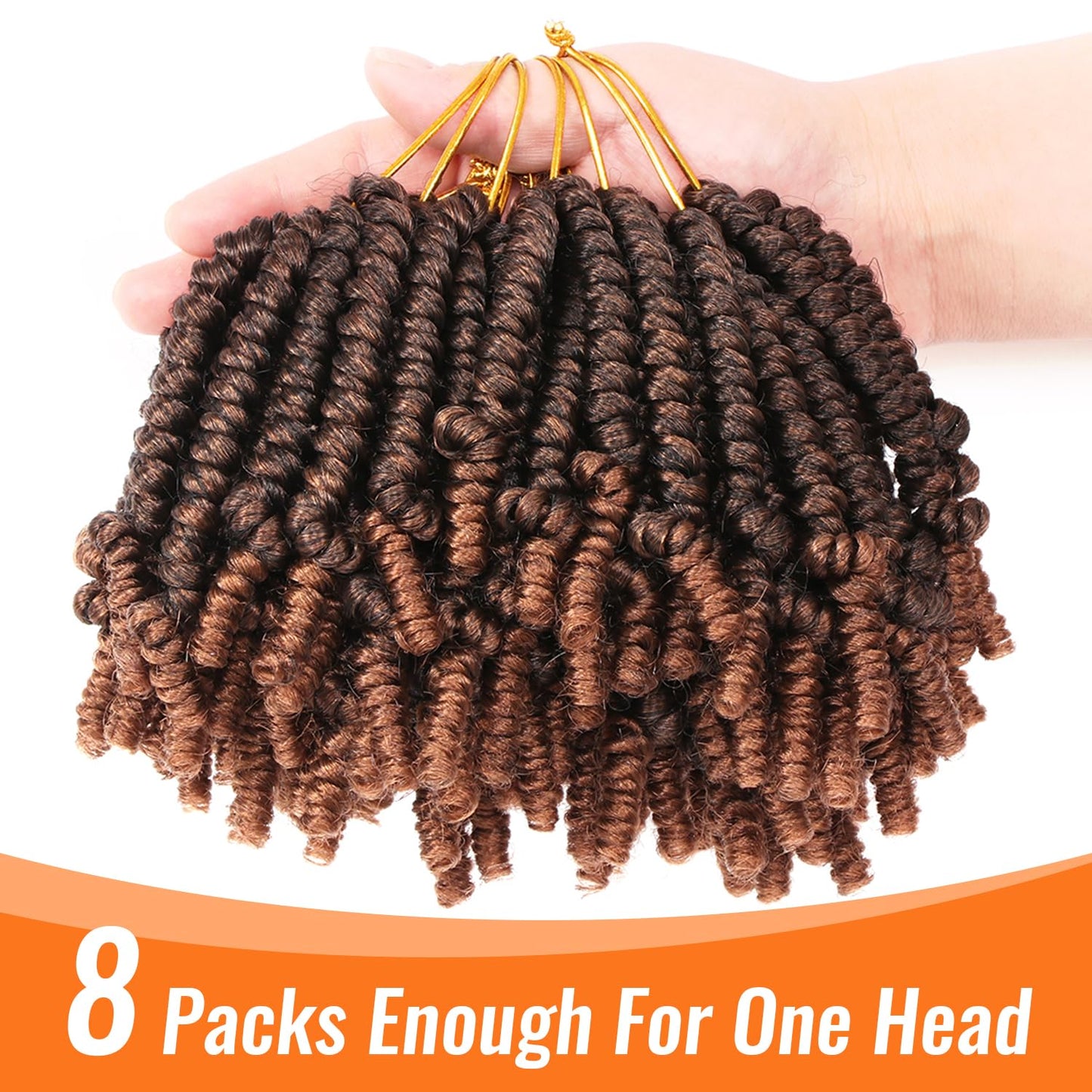 Lifabeauty 8 Packs Short Spring Twist Crochet Hair 4Inch Pretwisted Passion Twist Crochet Hair Curly Pre Looped Crochet Braids Hair Bomb Twist Kids Crochet Hair for Black Women (4 Inch, T30#)