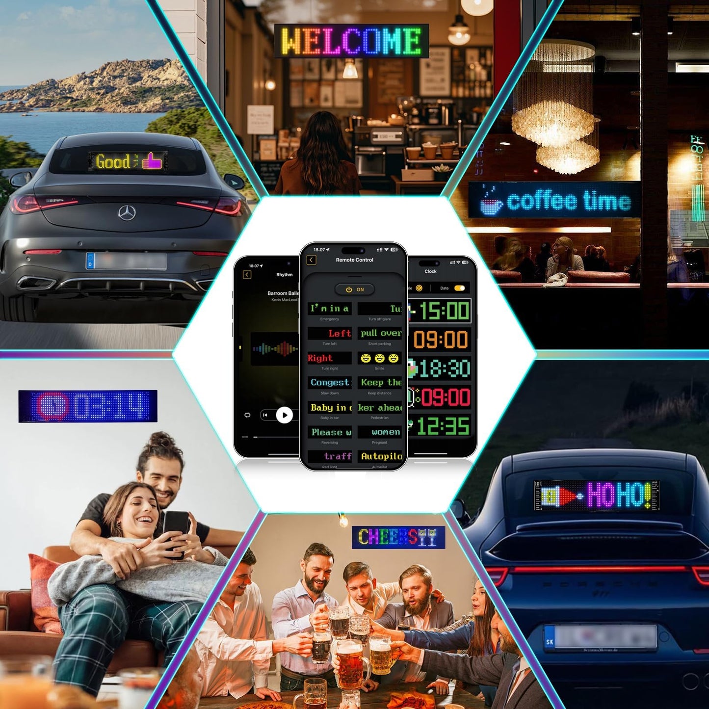 Programmable Scrolling Led Sign 15"x4" - 5V USB Operated Flexible Digital RGB Matrix Display Panel with Bluetooth App Control, Custom Text, Message Light Up Board for Car, Shop, Signage, Advertising