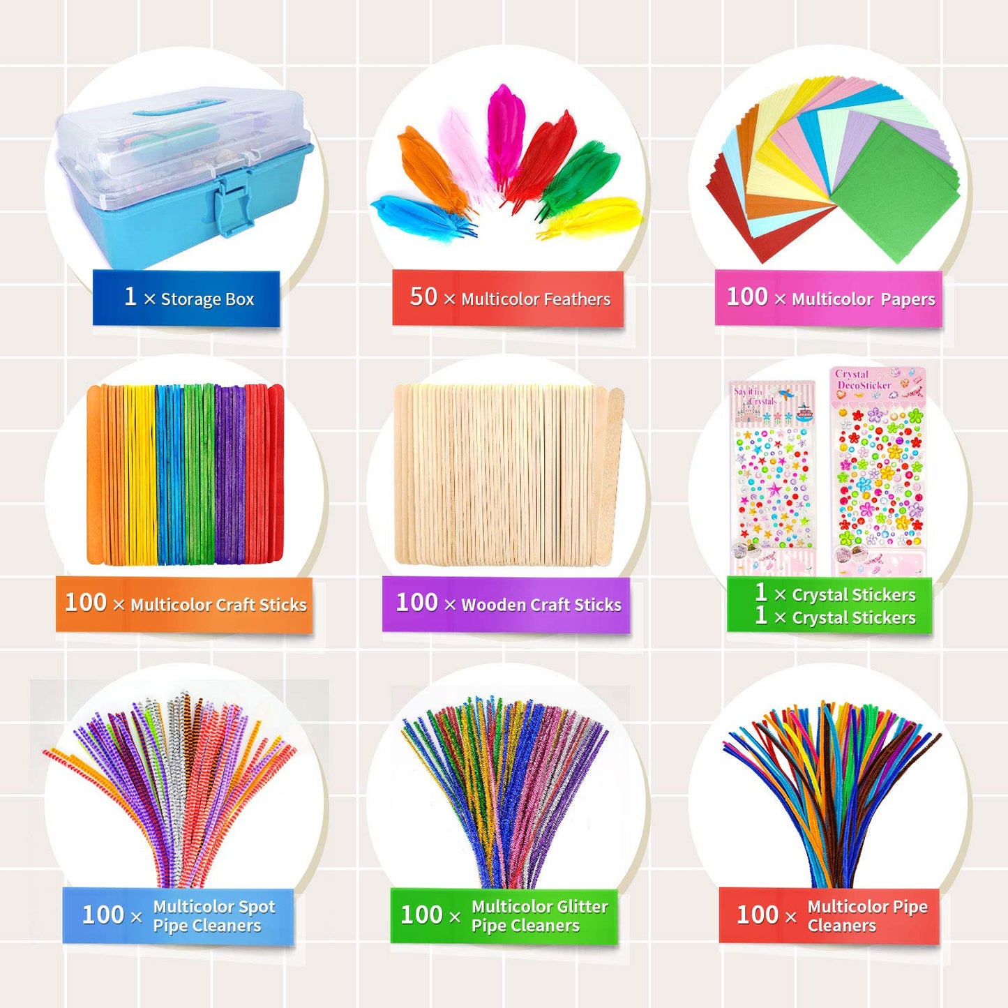 1405 Pcs Art and Craft Supplies for Kids, Toddler DIY Craft Art Supply Set Included Pipe Cleaners, Pom Poms, Feather, Folding Storage Box - All in One for Craft DIY Art Supplies (Purple)