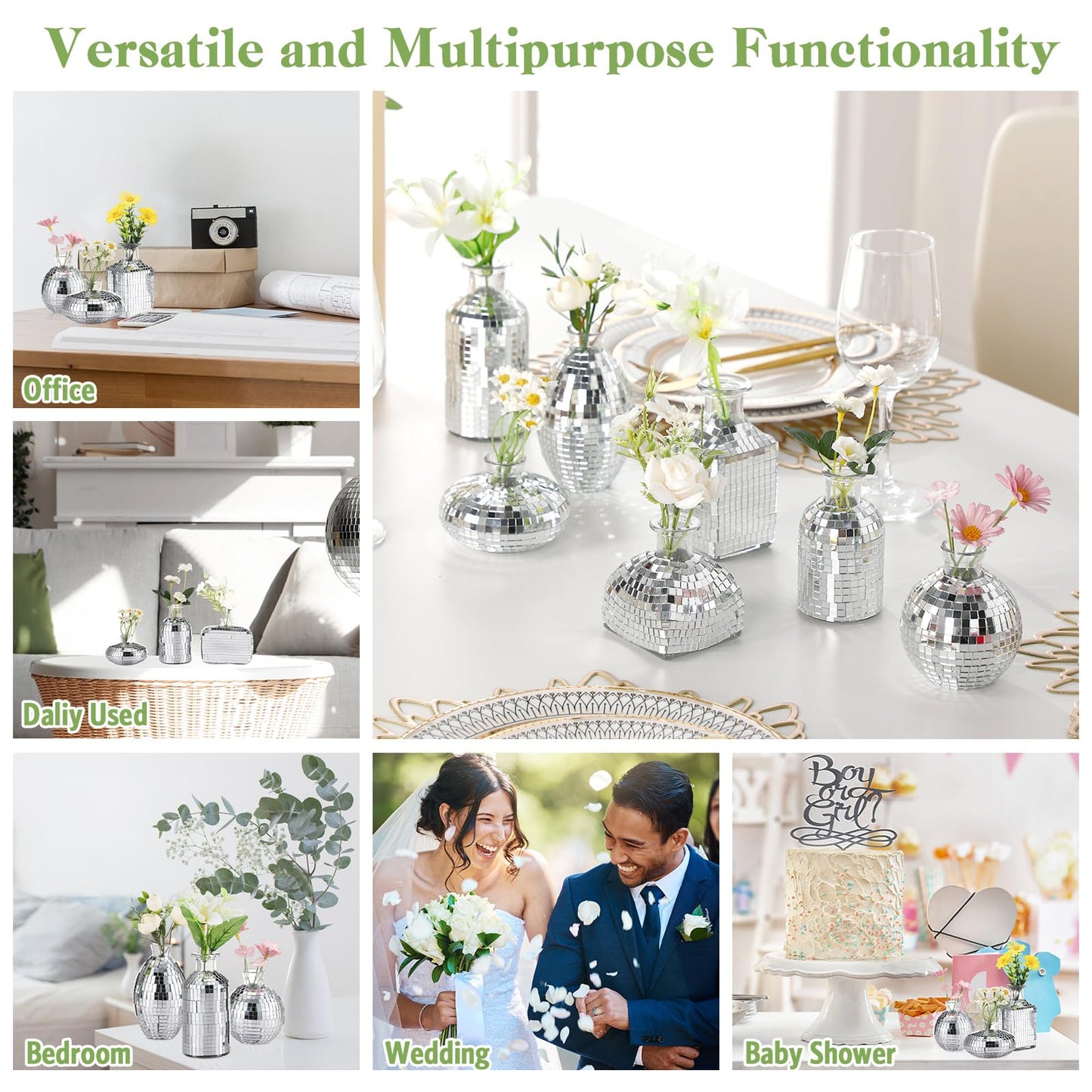 RimCereal 12 Pcs Mini Disco Ball Vase Bulk Glass Disco Ball Flower Vase Disco Ball Decorations for Party Wedding Birthday Home Bedroom Kitchen Office