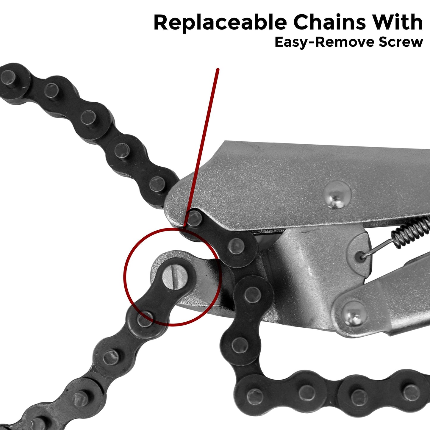 Strong Hand Tools Locking Chain Pliers, Removable 48″ Chain, Holds Up To 14" Diameter Pipes, Unique Easy Open Crank Handle, Quick Release Trigger, PFC1048