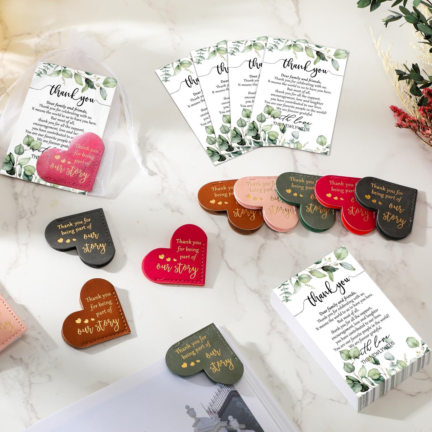 Sinload 100 Sets Wedding Favors for Guests Bulk Include PU Leather Corner Bookmarks Heart Book Marks Thank You Cards Gift Bags Wedding Souvenirs for Guest Bridal Shower Favors Reading Lover Gifts