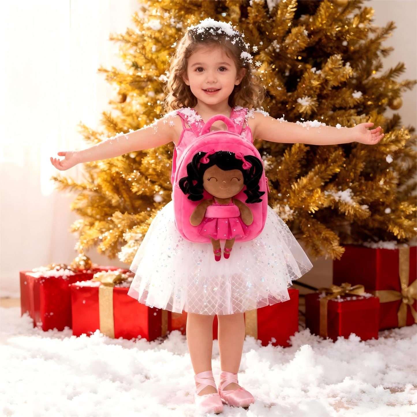Gloveleya Toddler Backpack for Kids Soft Toys Plush Curly Ballet Girl Doll Rose 9 Inches