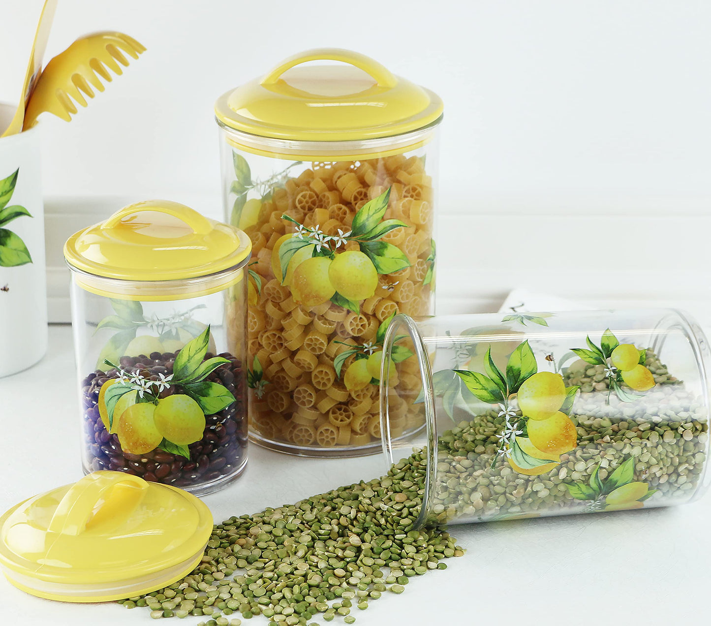 Food Storage Containers, BPA Free Airtight Canisters for Cereal, Pasta, Sugar, Coffee, Flour, Cookies, Loose Tea, for Kitchen Organization, Set of 3 by Reston Lloyd, Fresh Lemons