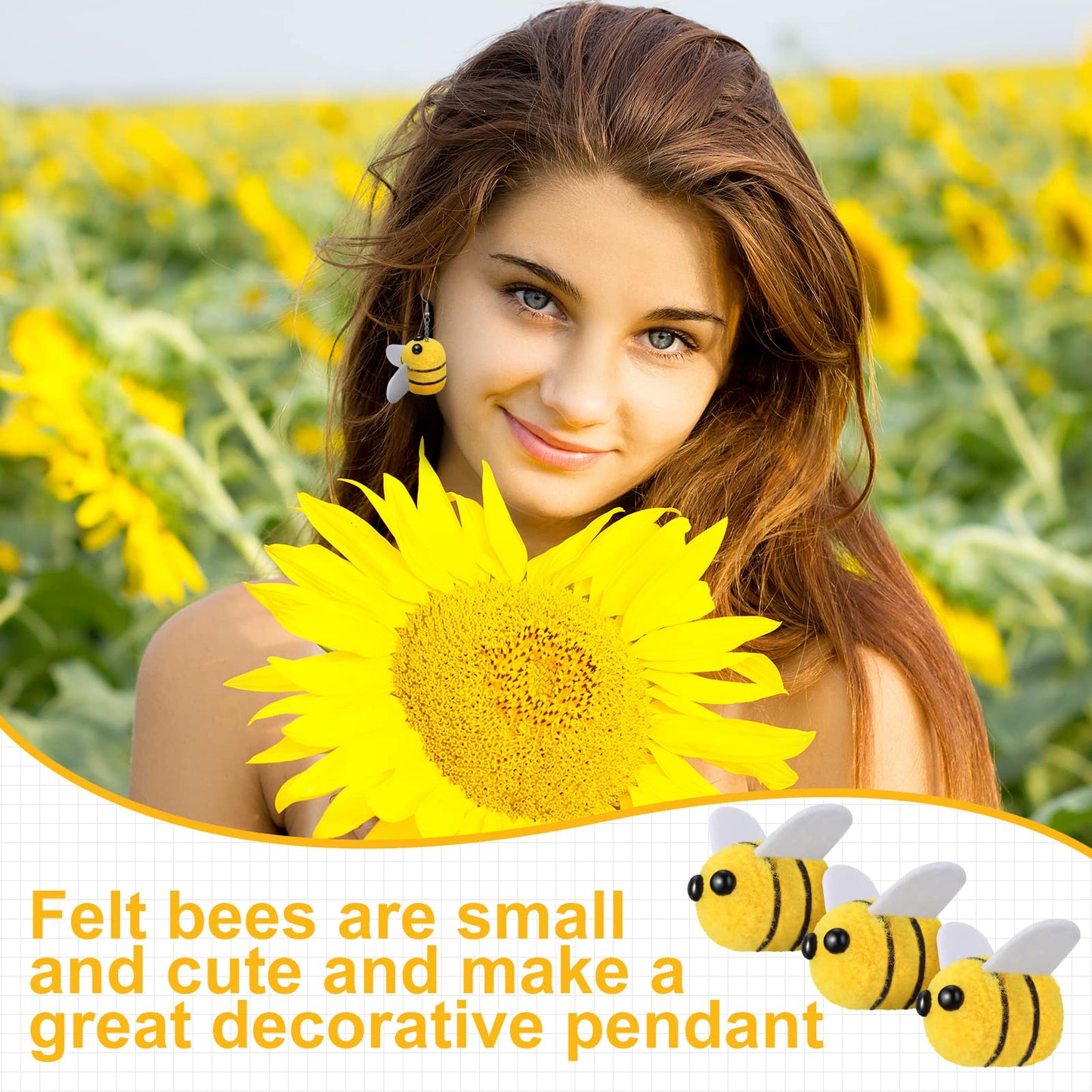Yunsailing Felt Bees Bulk Craft Ball Bees Cute Plush Bees for Crafts DIY Baby Shower Gender Reveal Gift Bee Themed Party Decoration(100 Pcs)