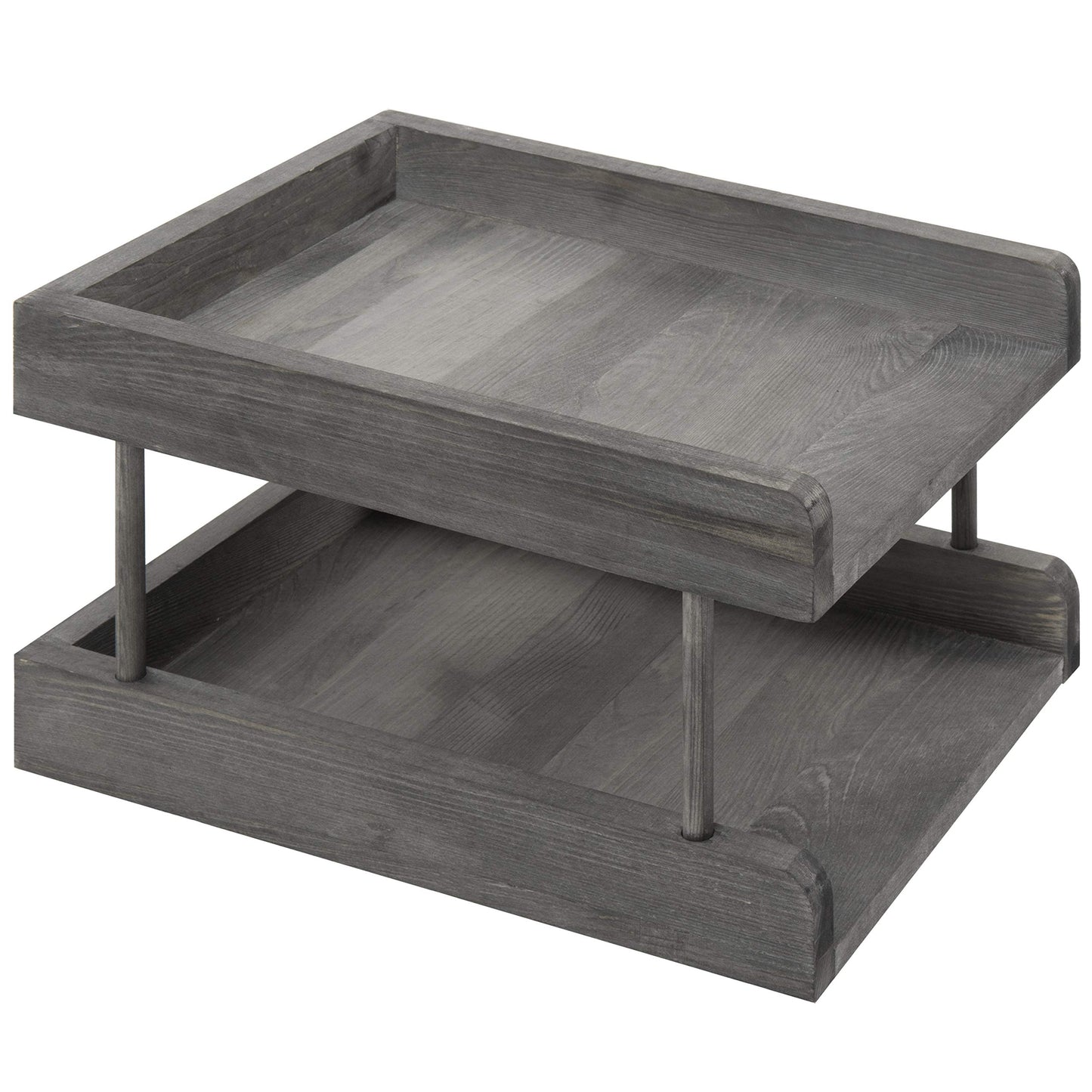 MyGift 2-Tier Rustic Gray Wood Paper File Organizer in and Out Tray/Office Desktop Document Holder Rack