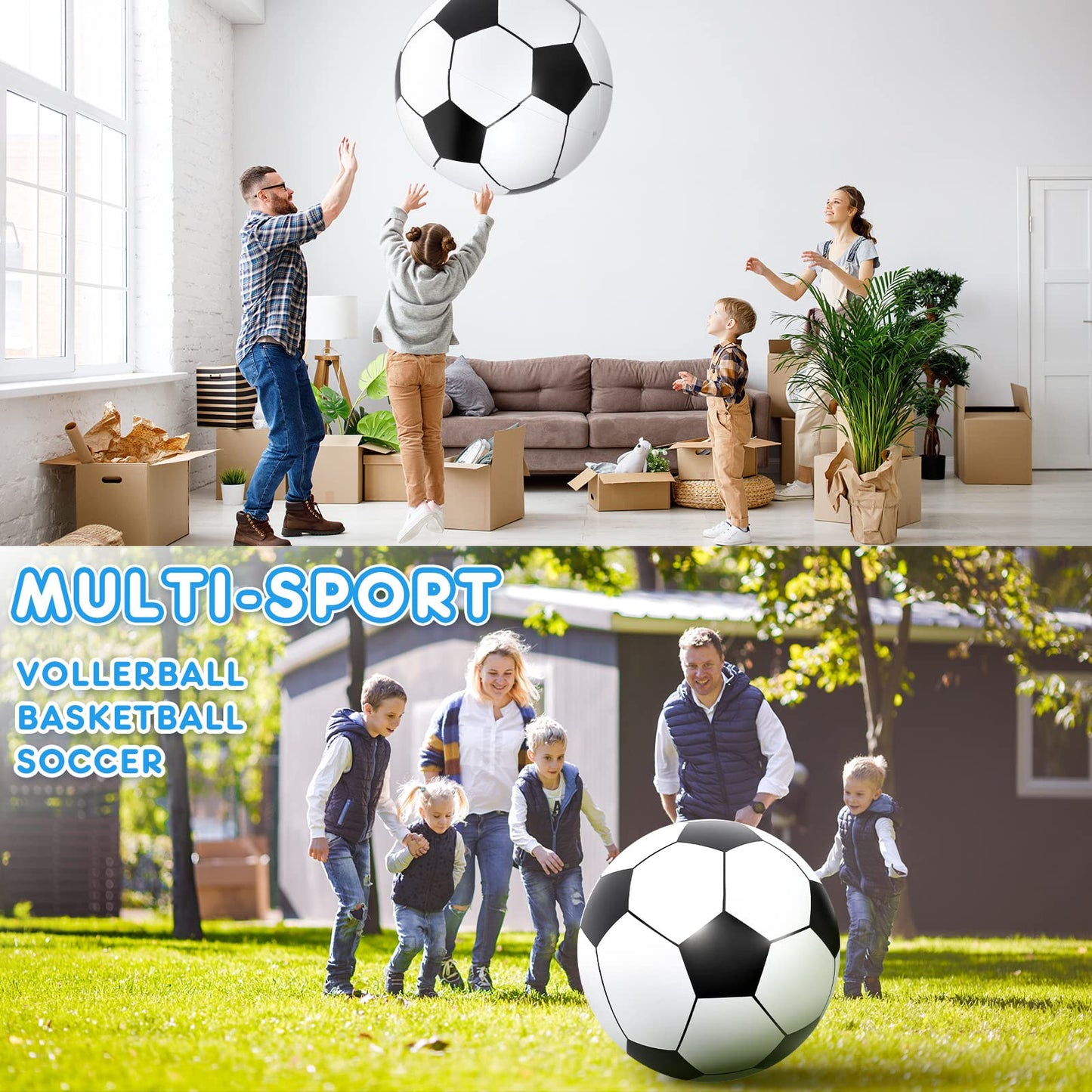 Lewtemi 2 Pcs 40 Inch Giant Inflatable Soccer Ball Large Huge Beach Balloons Football Sport Birthday Party Decoration Favor St. Patrick Kid Gift Pool Toys for Outdoor Activity Games(Black)