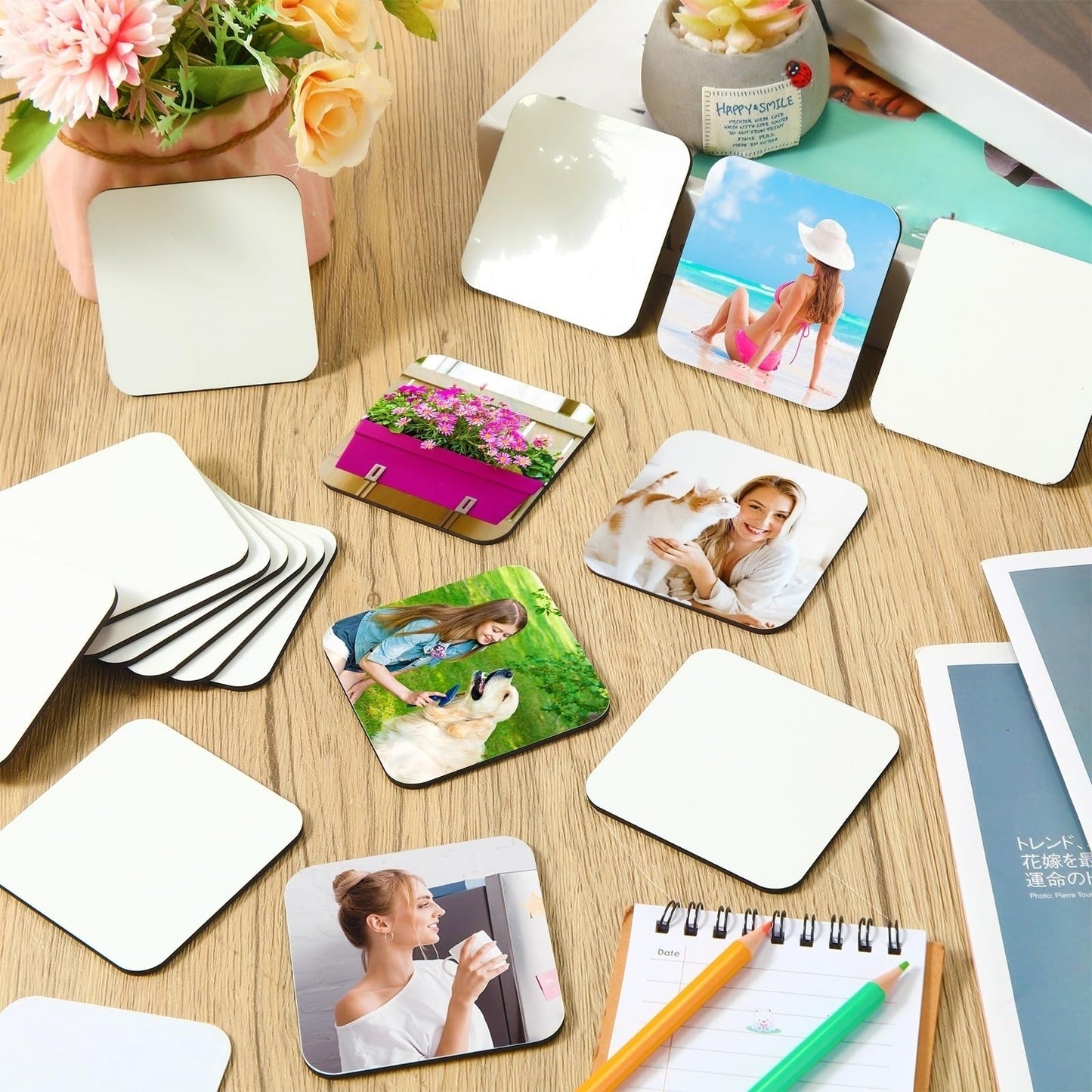 Flutesan 100 Pcs 3 x 3 Inch Sublimation Blank Refrigerator Magnets Sublimation Square Fridge Magnets Magnet Blanks MDF DIY Decorative for Car Home Office Kitchen Wall