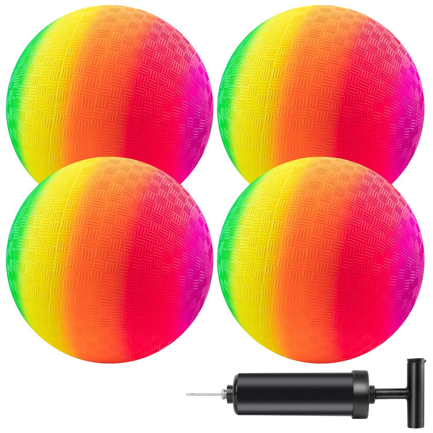 Mic Micsoa Playground Balls Kickballs Bulk 8.5 Inch, Rainbow Playground Ball Set for 3+ Kids and Adults, Dodgeball Kick Balls Handball for Indoor & Outdoor Schoolyard Games with Hand Pump(4 Pack)