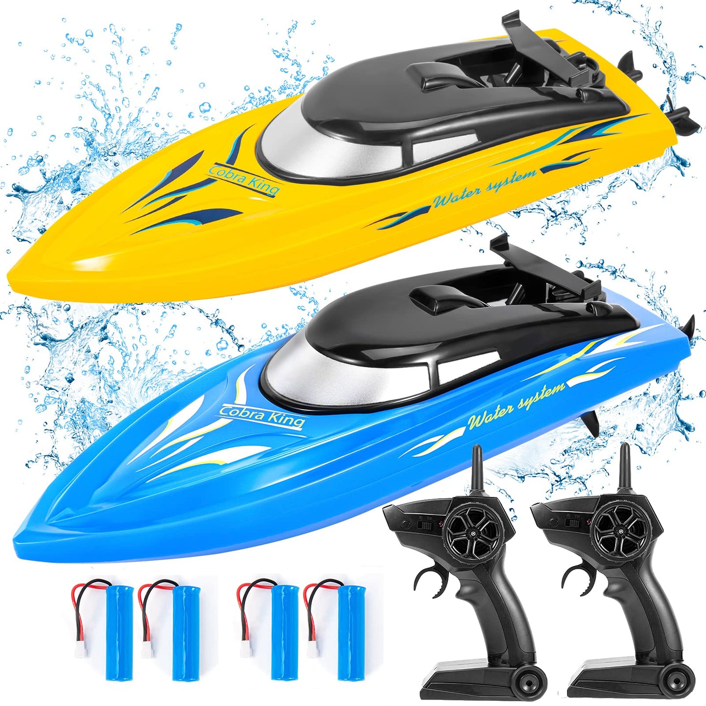 Lumiparty 2PACK RC Boat,Remote Control Boats for Kids and Adults,10km/H 2.4G High Speed Remote Control Boat,Fast RC Boats for Pools and Lakes with 4 Rechargeable Battery.(Blue+Yellow)