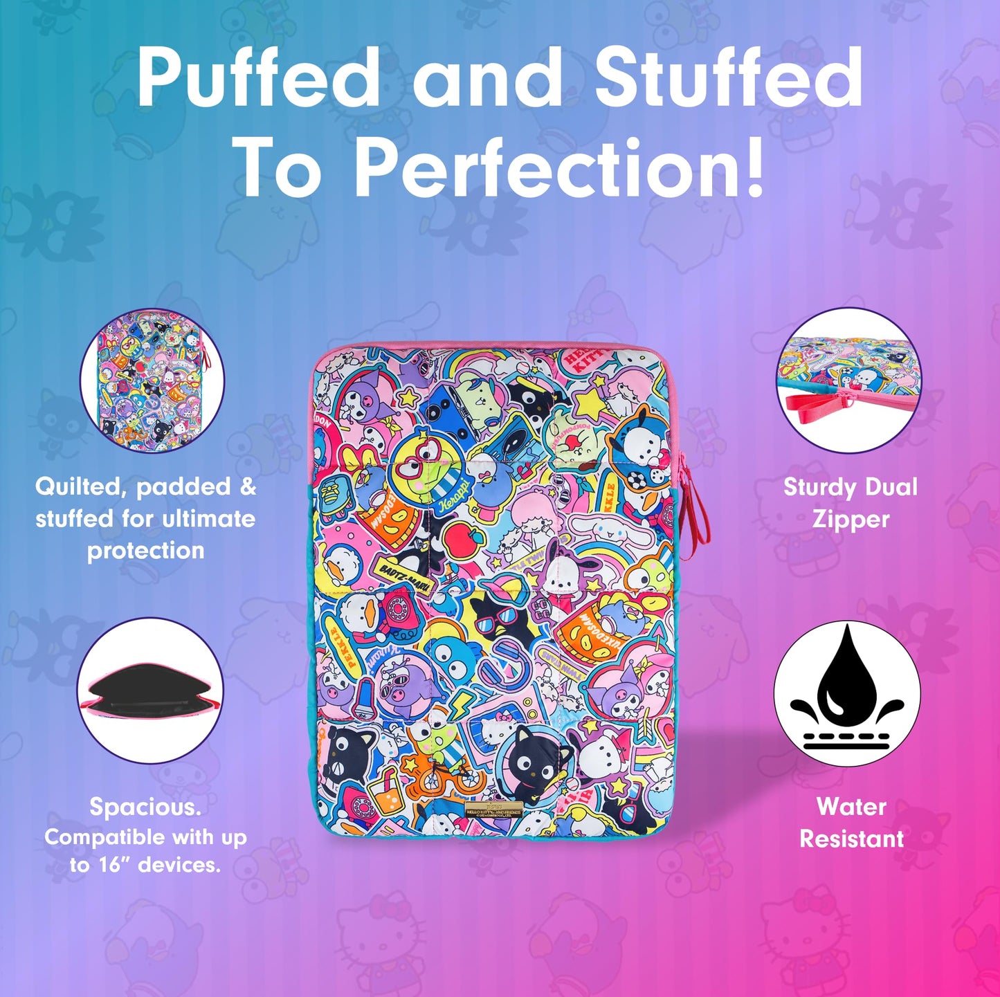 Sonix x Sanrio | Puffy Laptop Sleeve | 15-16 Inch, Quilted Pillow Puffer Laptop Carrying Case, Computer Sleeve | Hello Kitty & Friends Stickers