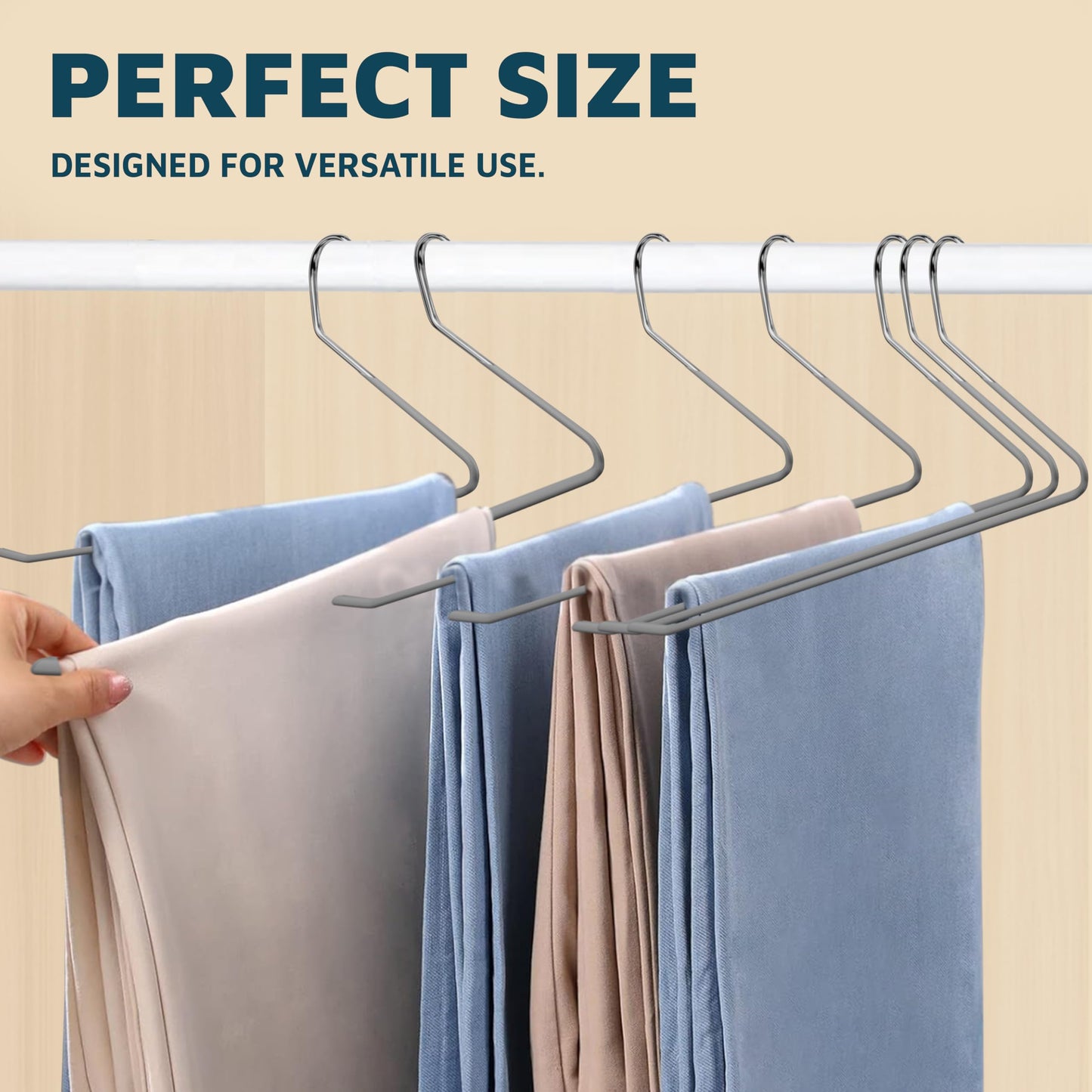 Lifemaster Metal Pants Hanger Set - 50 Pieces Elegant Non-Slip Closet Space Saving Hanger Set for Pants, Trouser, Blankets, and Jeans with Open Ended Sleek Design - Gray
