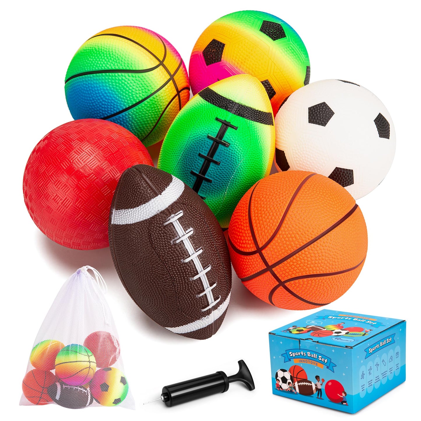 Innotoys Kids Playground Balls, 5 Inches Sports Ball Rubber Dodge Ball Kick Ball for Toddlers 1-3, Indoor Outdoor Balls Game Gifts for Boys Girls 2 3 4 5 6 Years Old (7 Pcs Balls)