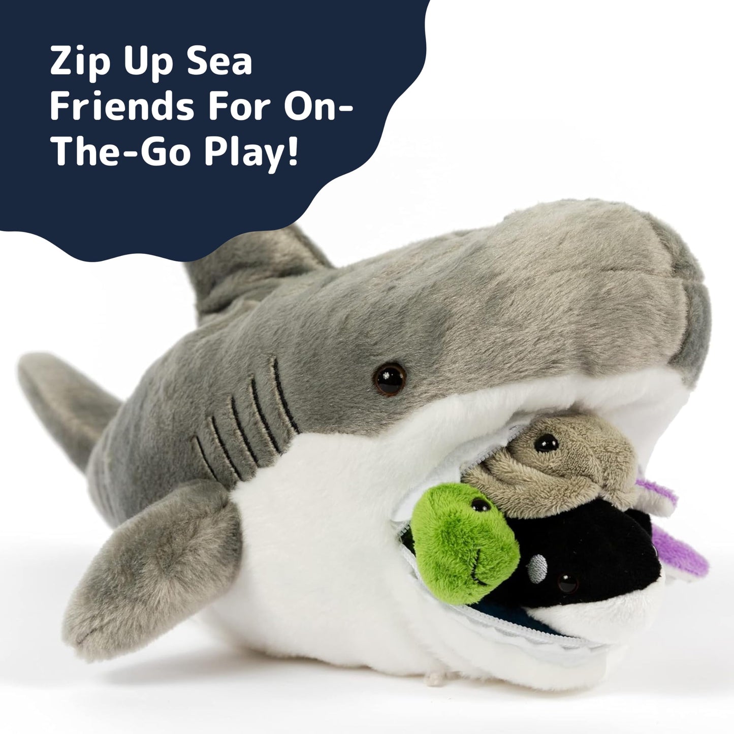 PREXTEX Stuffed Animal Toy Gift Set of Five Small Mini Plush Stuffed Animals (Penguin, Polar Bear, Whale, Narwhal, Walrus) in Big Zippered Iceberg Home, Bulk Stuffed Animals for Kids Boys & Girls