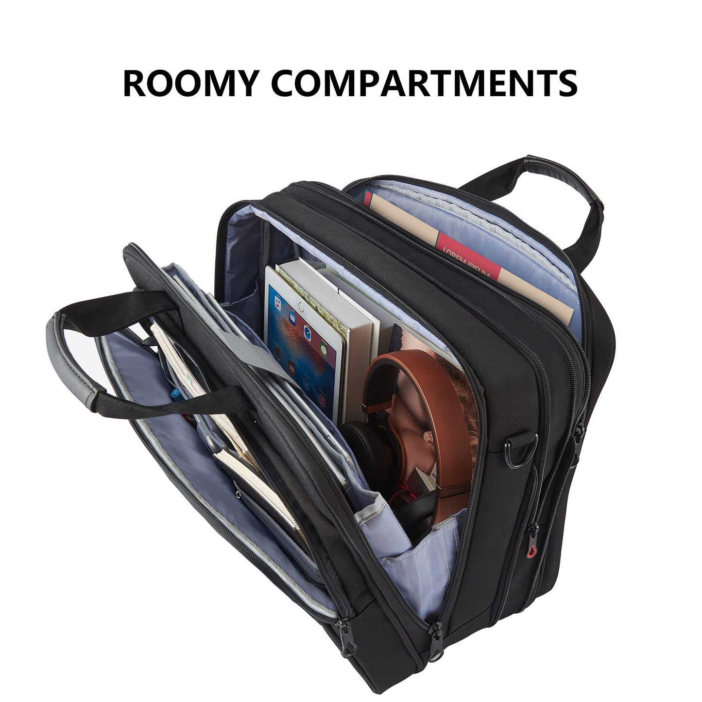 KROSER Laptop Bag Stylish Laptop Briefcase Fits Up to 17.3 Inch Expandable Water-Repellent Shoulder Messenger Bag Computer Bag with RFID Pockets for Business/Travel/College/Men/Women-Black