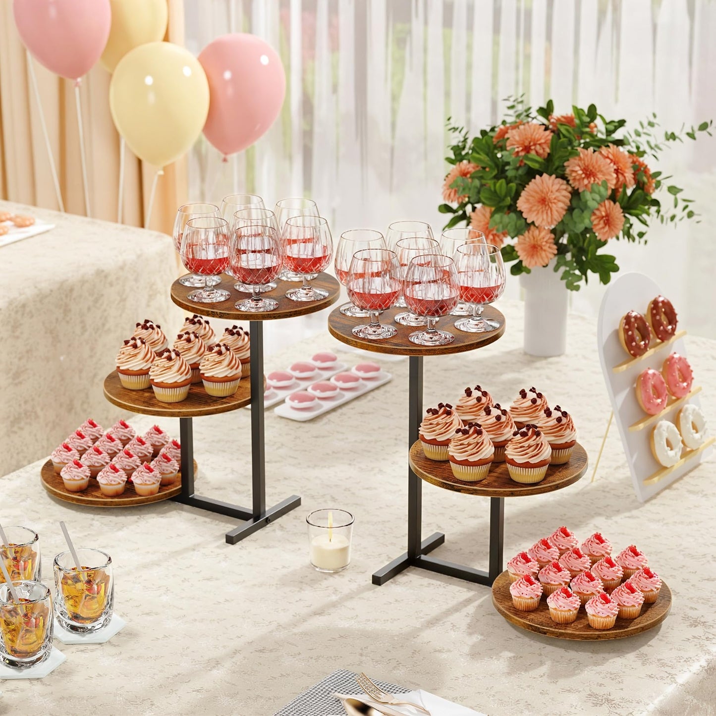 Emfogo 3 Tier Cupcake Stand for 50 Cupcakes, Wooden Cup Cake Tiered Tray Stands, Wood Desert Tier Stands for Dessert Table Display Set for Party Afternoon Tea Baby Shower Wedding Birthday (2 Pack)