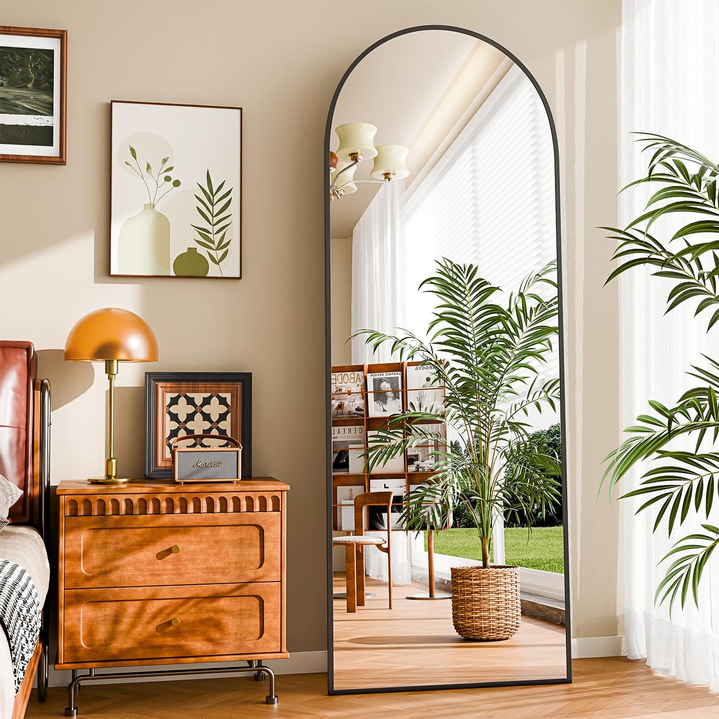 NBGV 59"x16" Floor Mirror Full Length, Arched Full Length Mirror with Stand, Full Body Mirrors for Bedroom Living Room or Cloakroom Black