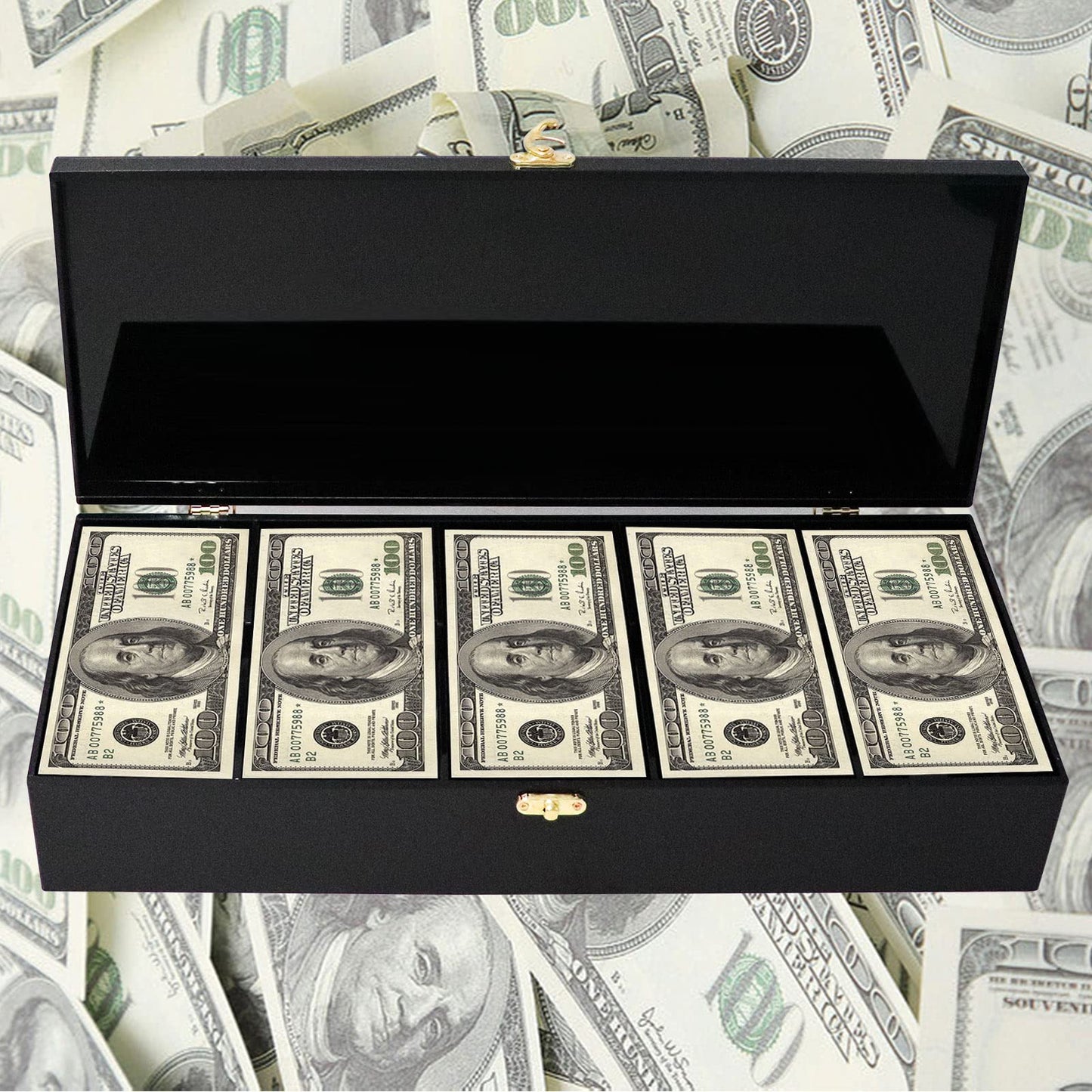 Black Acrylic Lockable Currency Tray, 5 Compartment Money Organizer for Cash, Cash Organizer Money Storage Box with Lockable Cover, Money Organizer for Cash