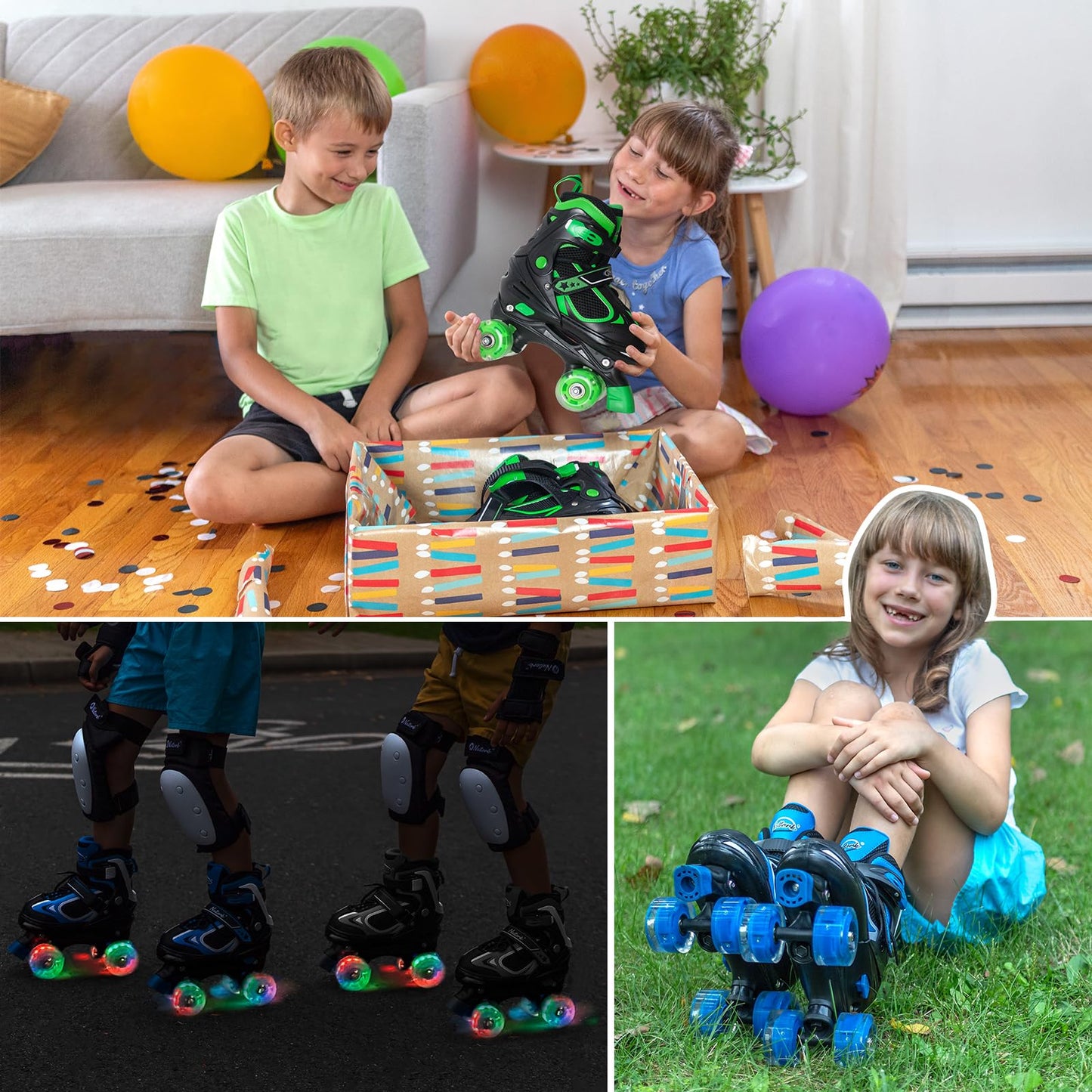 Kids Roller Skates for Boys - Blue for Big Kids Age 7 8 9 10 - Adjustable All Light up Wheels Indoor Outdoor Sports Birthday Gift for Son and Grandson