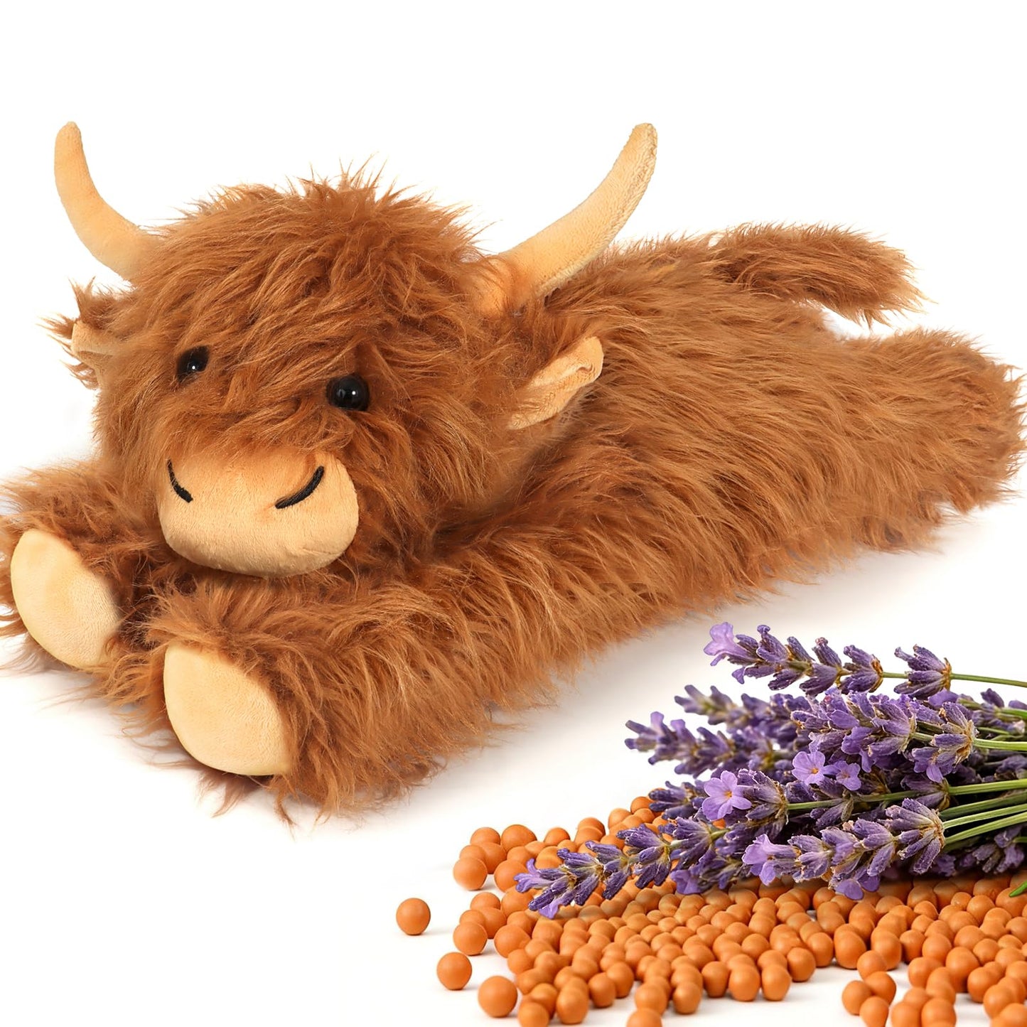 Highland Cow Stuffed Animals - Heatable Weighted Stuffed Animals, Lavender Scented Cow Plush for Sooth & Relax, Microwave Heating Pad for Period Cramps Pain & Stress Relief, Highland Cow Gifts （Brown）