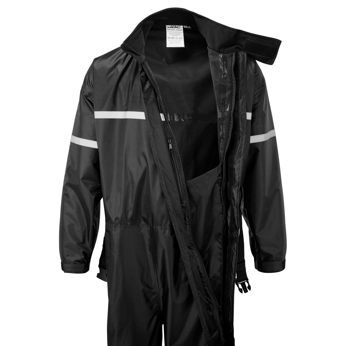 JDC Motorcycle Waterproof Rain Suit Over Suit 1PC - SHIELD - Black - XL - Long Leg (34")