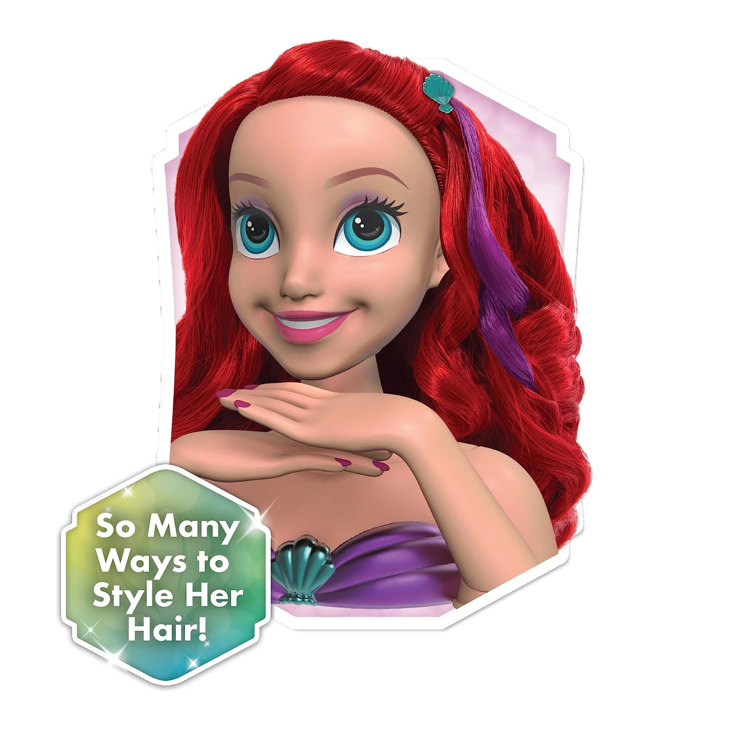 Disney Princess Shimmer Spa Ariel 8-inch Styling Head, 20-Pieces, Red Hair, Pretend Play